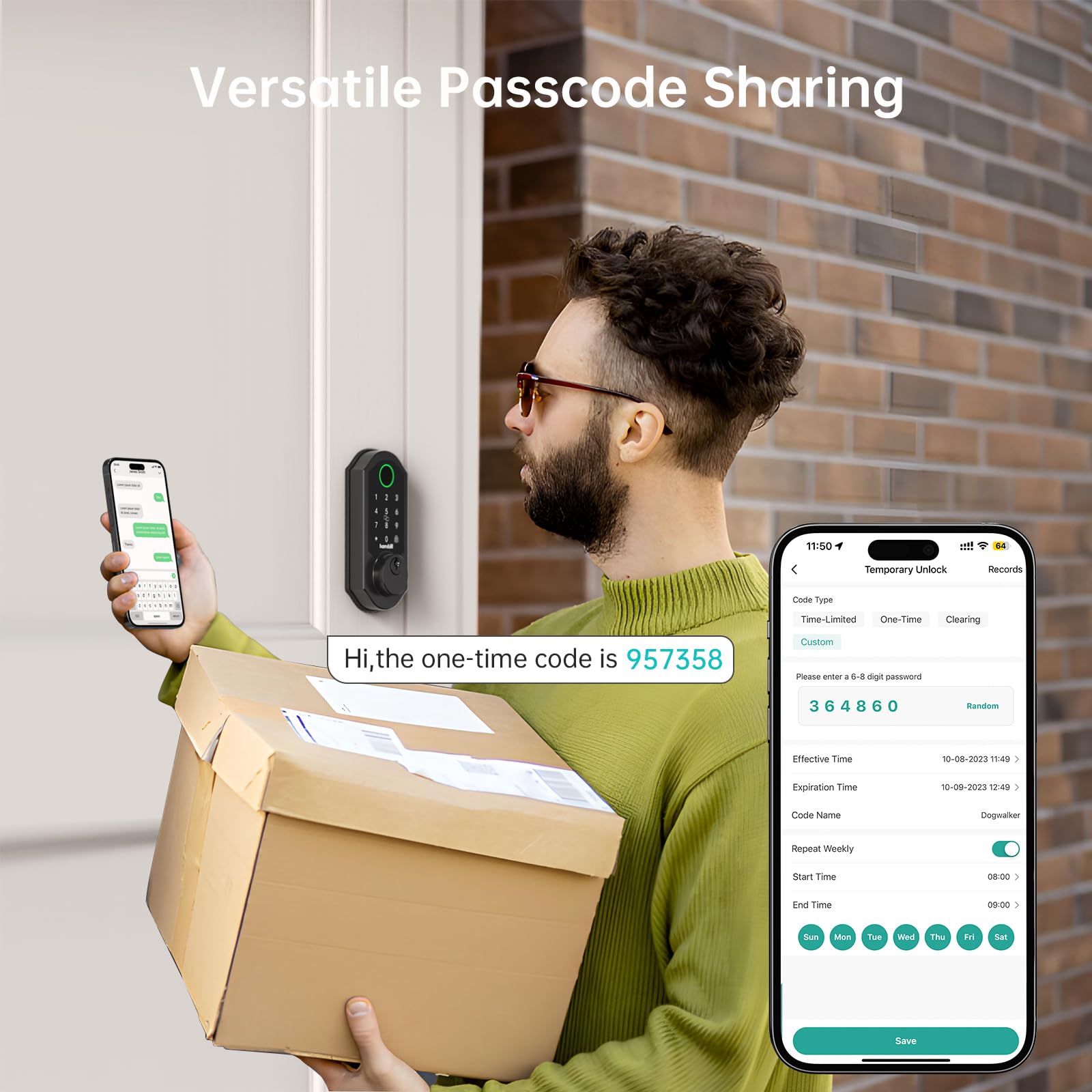 Hornbill Smart Front Lock Set Fingerprint: Wifi Deadbolt With Code App Keypad Keyless Entry Door Lock With Handle Lever Combo - Touchscreen Electronic Digital Remote Control For Front Door, Matt Black