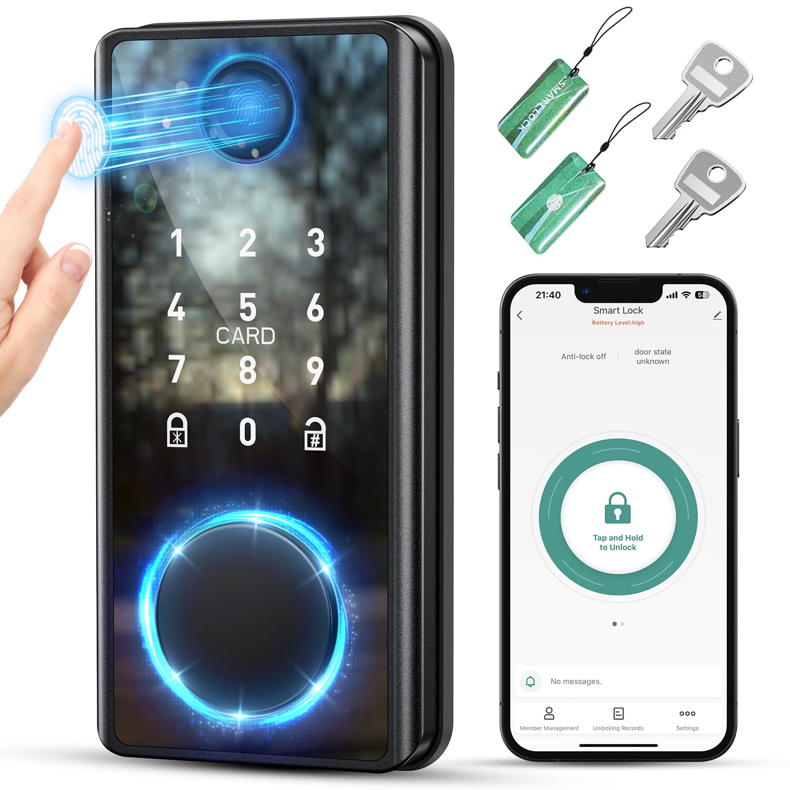 Psos Smart Front Door Lock - Keyless Entry With Fingerprint & Keypad - Biometric Digital Deadbolt With Auto Lock, App Control - Secure Electronic Entry For Home
