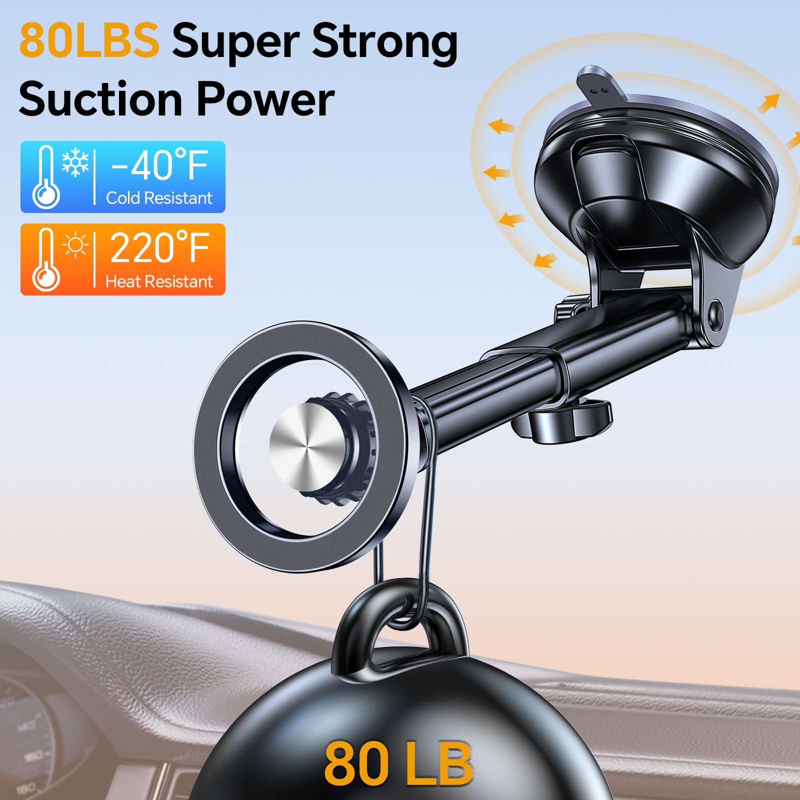 Romuto For Magsafe Car Mount【Strongest Magnet】 Magnetic Phone Holders For Your Car Dashboard Wind Vent Cell Phone Holder【360° Rotation】 Suction Car Mount For Iphone 16 15 14 13 12 Grey