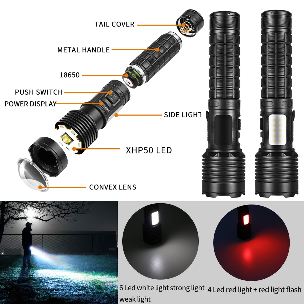 Punlim Rechargeable Flashlights High Lumens, Bright 7 Modes With Cob Sidelight Led Flashlight For Home, Emergencies, High Powered Flashlight (2 Pack)