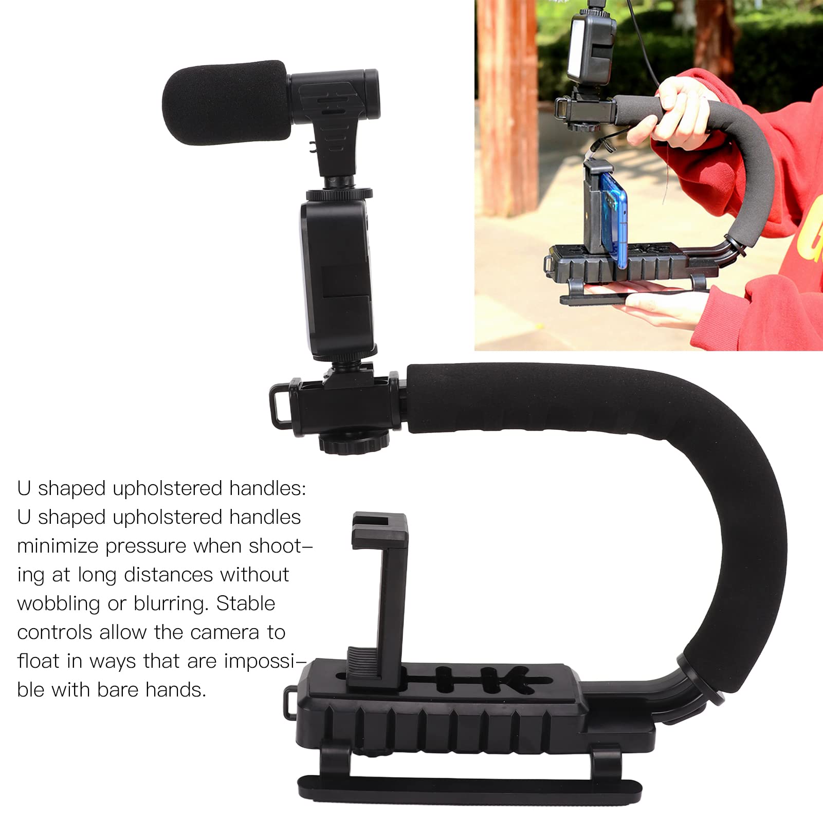 Byged Handheld Video Camera Stabilizer, Portable U Shaped Bracket With Led Light Microphone, Prevent Shaking When Shooting, For Slr Camera, Mobile Phone, Digital Camera, Video Recorder