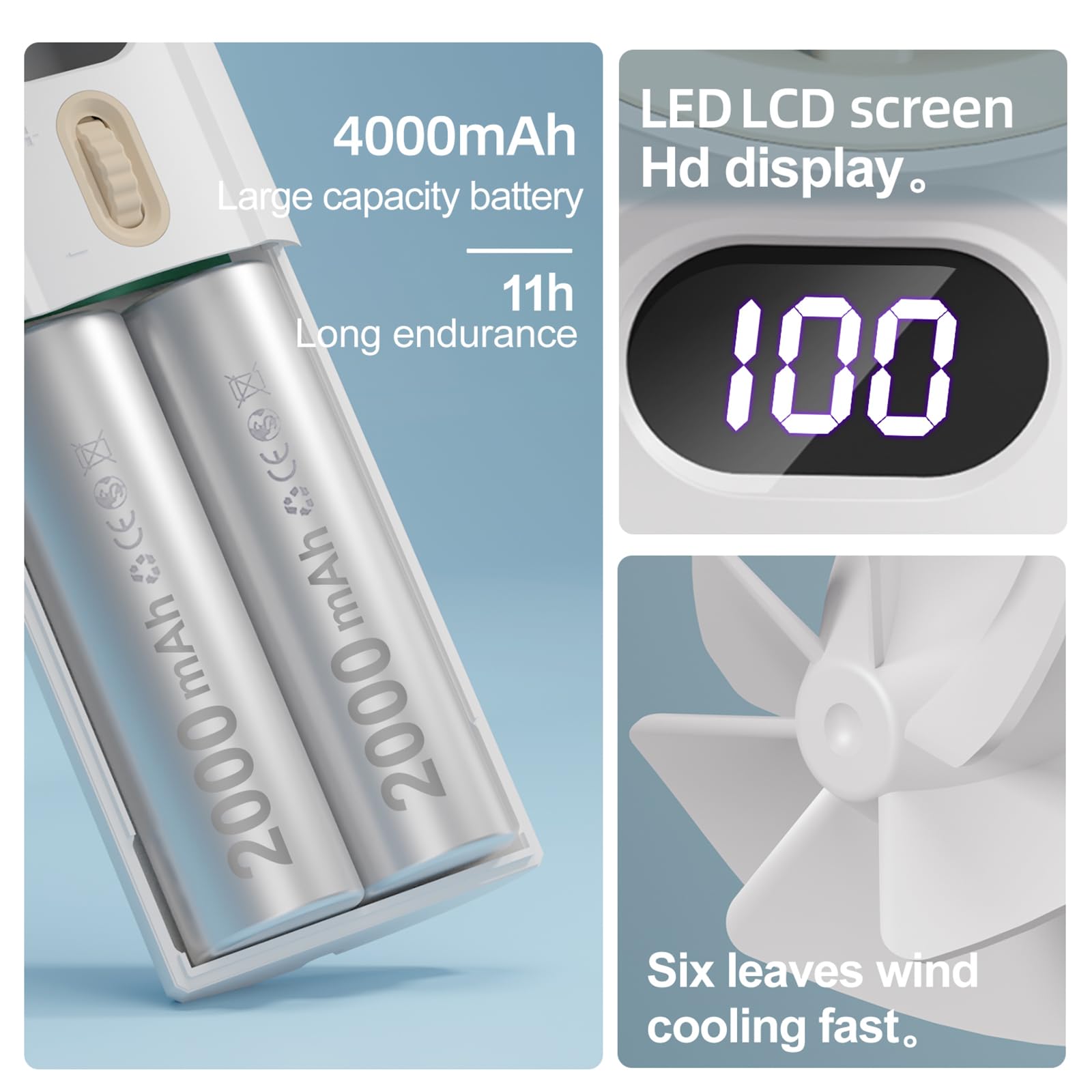 Portable Handheld Fan, Speed(1-100) Adjustable Turbo Mini Portable Fan, 4000Mah Battery Rechargeable