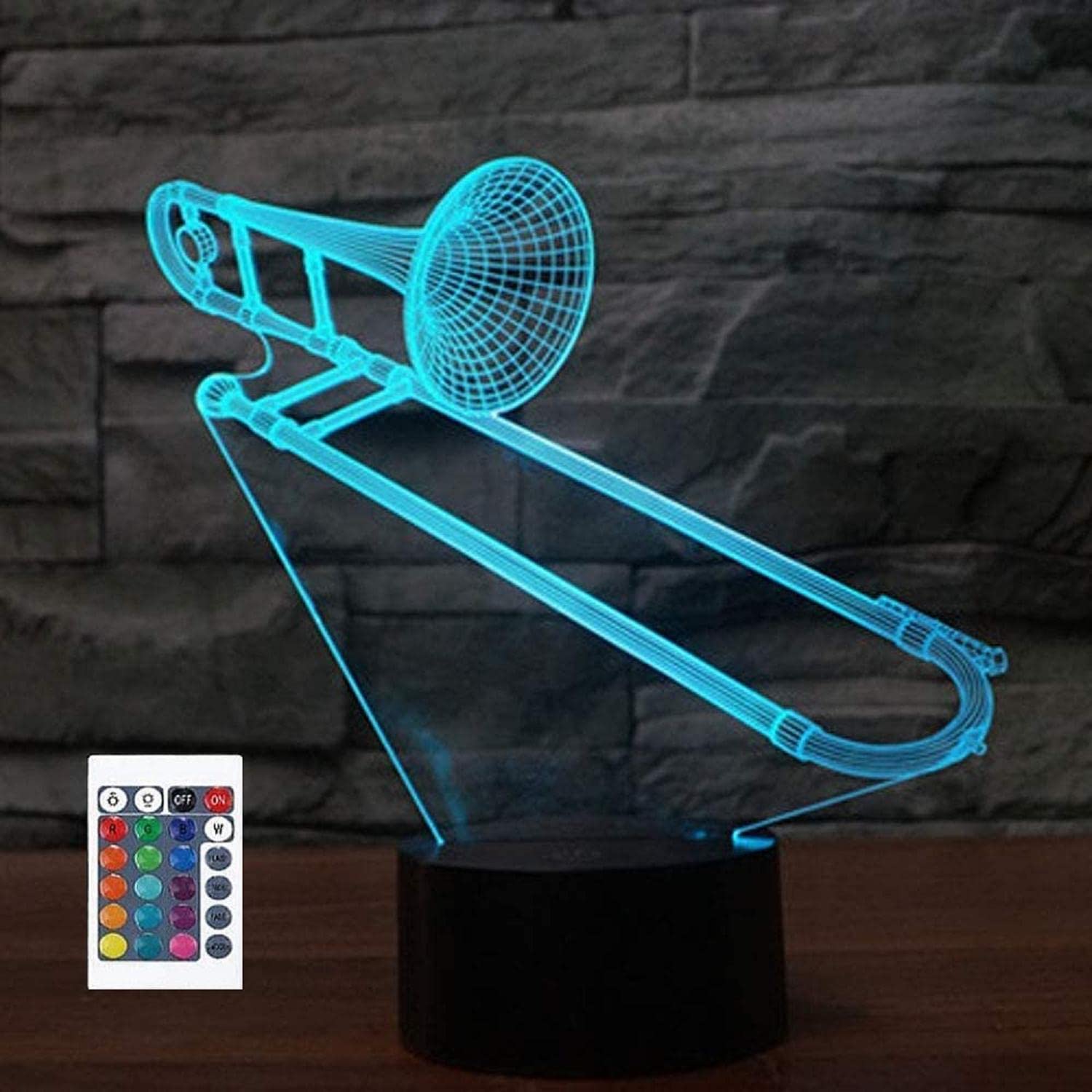 Fxuslgt 3D Saxphone Trombone Night Light Remote Control Touch Switch 16 Color Change Led Table Desk Lamp Acrylic Flat Abs Base Usb Charger Home Decoration Toy Brithday Xmas Kid Children