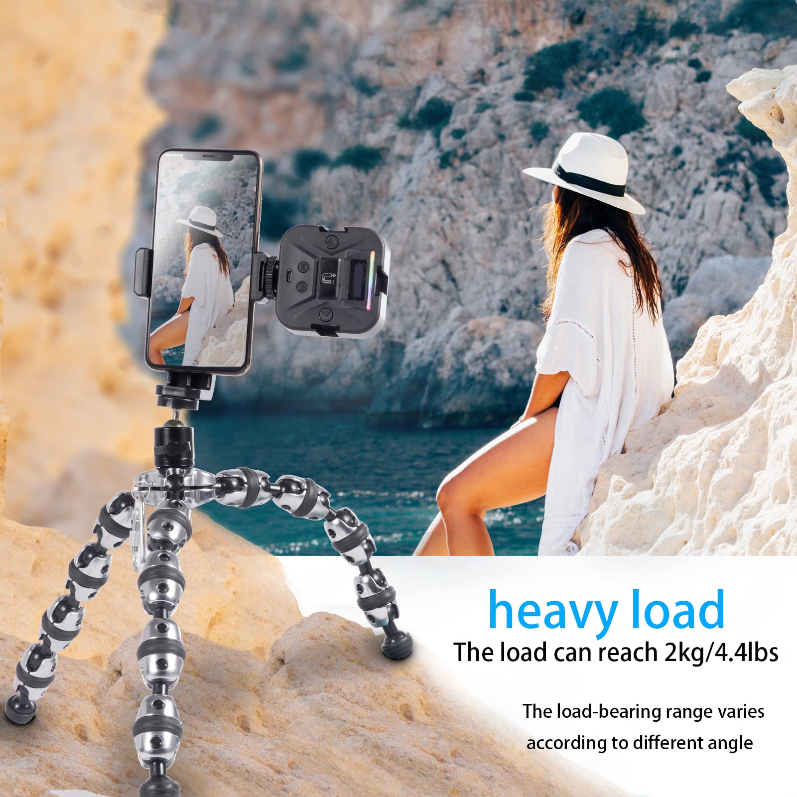 Rieiek Flexible Multifunctional Tripod Camera Mount With Gimbal And Phone Clip Multi-Angle Adjustable Octopus Tripod For Iphone, Android Phone, And Even Can Be Used As A Camera Mount Handle