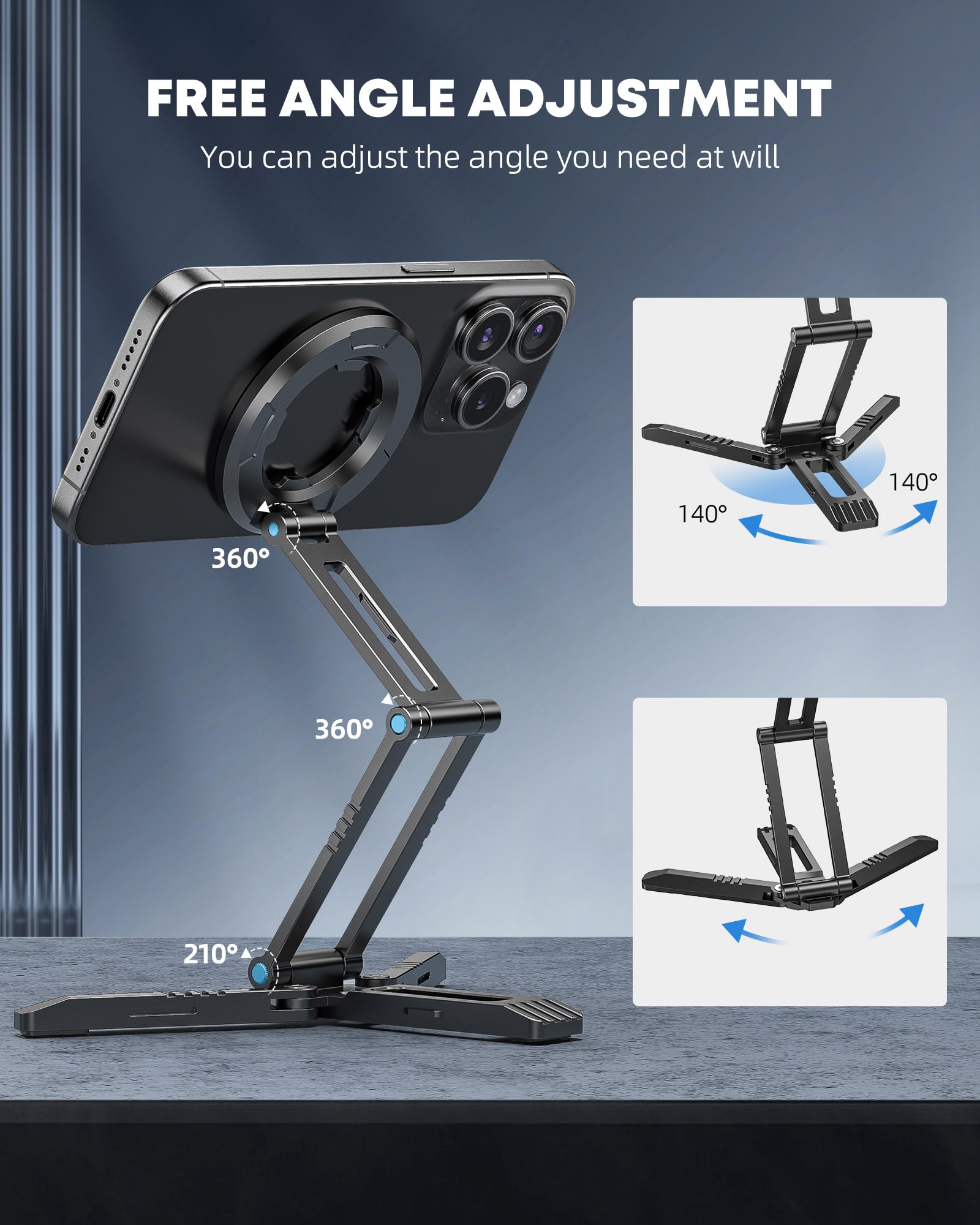 Camolo Geek Magnetic Pocket Phone Tripod Foldable Compatible With Magsafe For Iphone 16/15/14/13/12 Plus Pro Max Series, Mg03 Pro Aluminium Smartphone Mini Tripod Cell Phone Stand Magnet Quick Mount