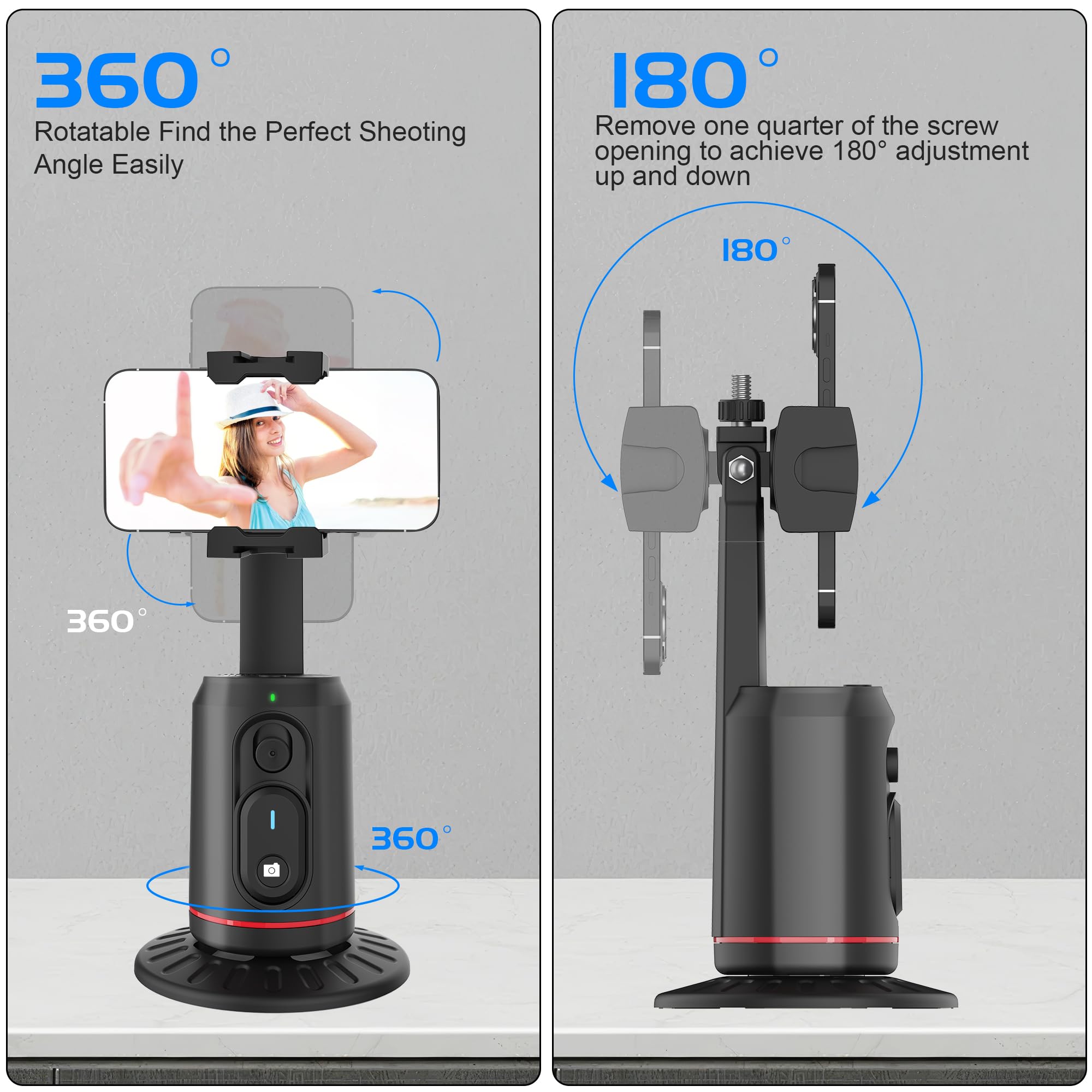 Eug-Products Auto Face Tracking Phone Holder For Phone, Gopro, Compact Camera, 360° Rotation Mount With Remote Compatible With Tripod, Rotating Stand For Iphone For Vlog, Streaming, Video, Facetime, Tik Tok