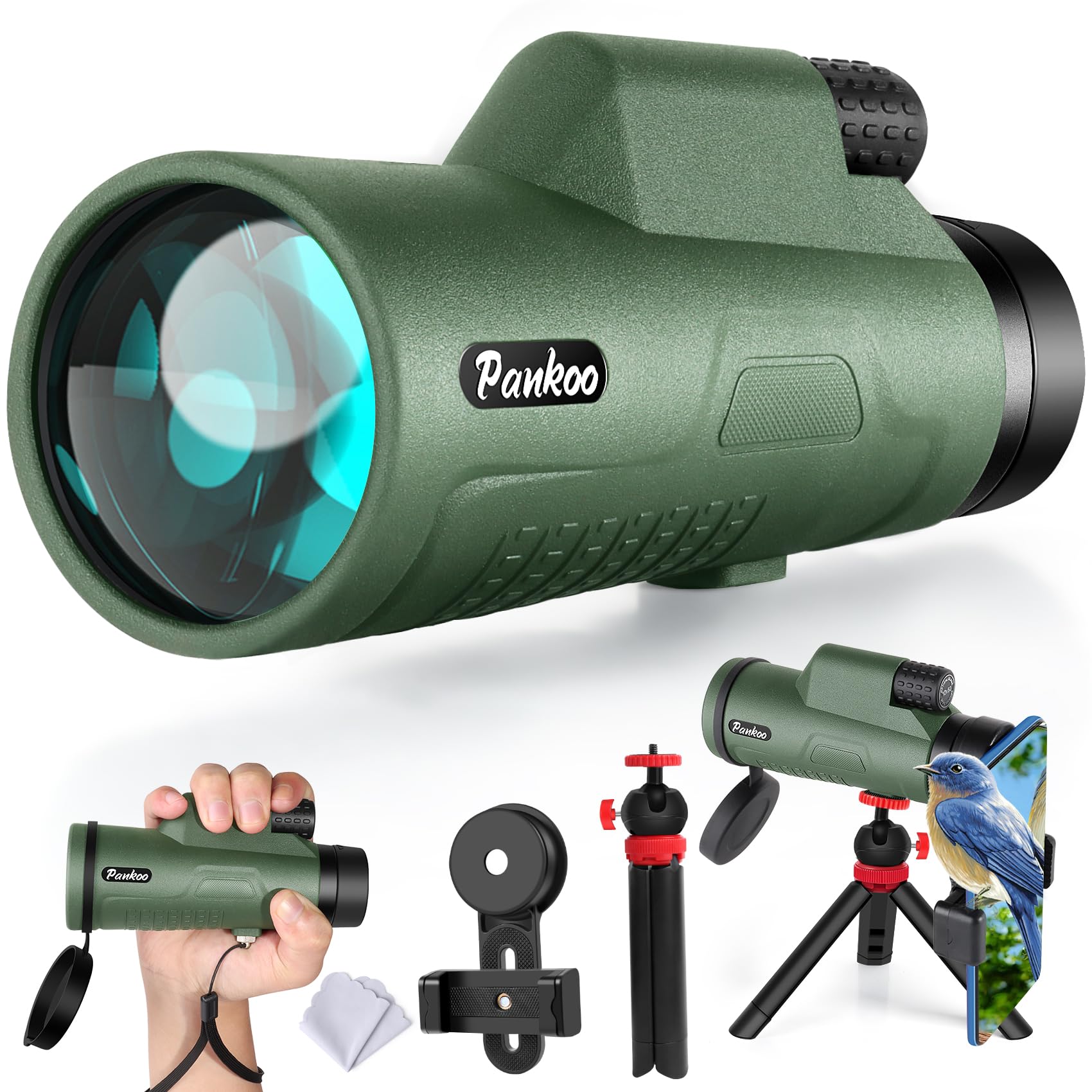 Pankoo High-Definition 12X50 Monocular For Adults - Includes Smartphone Adapter, Tripod & Hand Strap - Premium Bak4 Prism & Fmc Lens - Ideal For Bird Watching, Sports, Hiking, And Travel