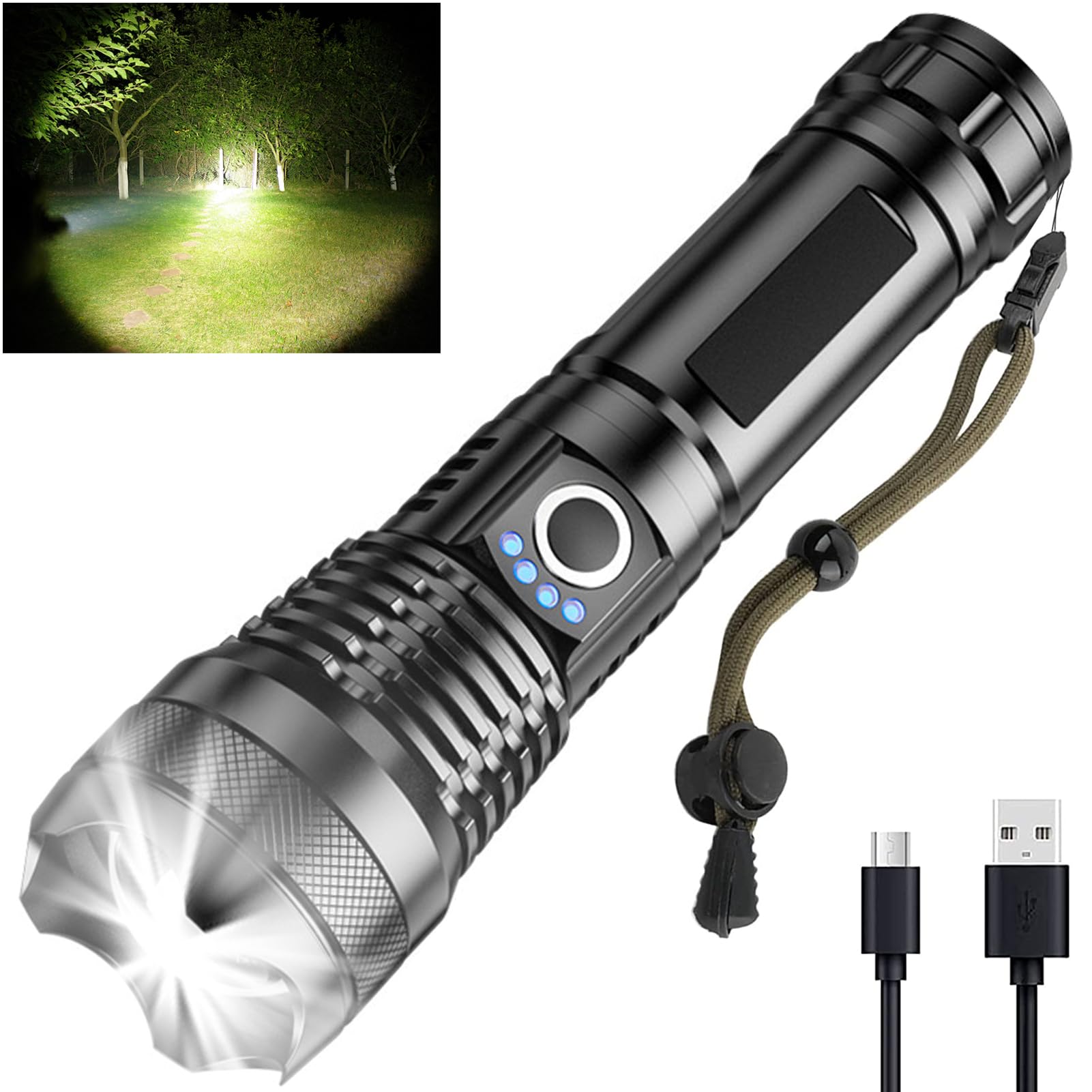 Kwznob Rechargeable Led Flashlights 10000 High Lumens, Super Bright Utility Flashlight With 5 Modes, Powerful Zoomable Flash Light, Waterproof Handheld Flashlight For Hiking Emergencies
