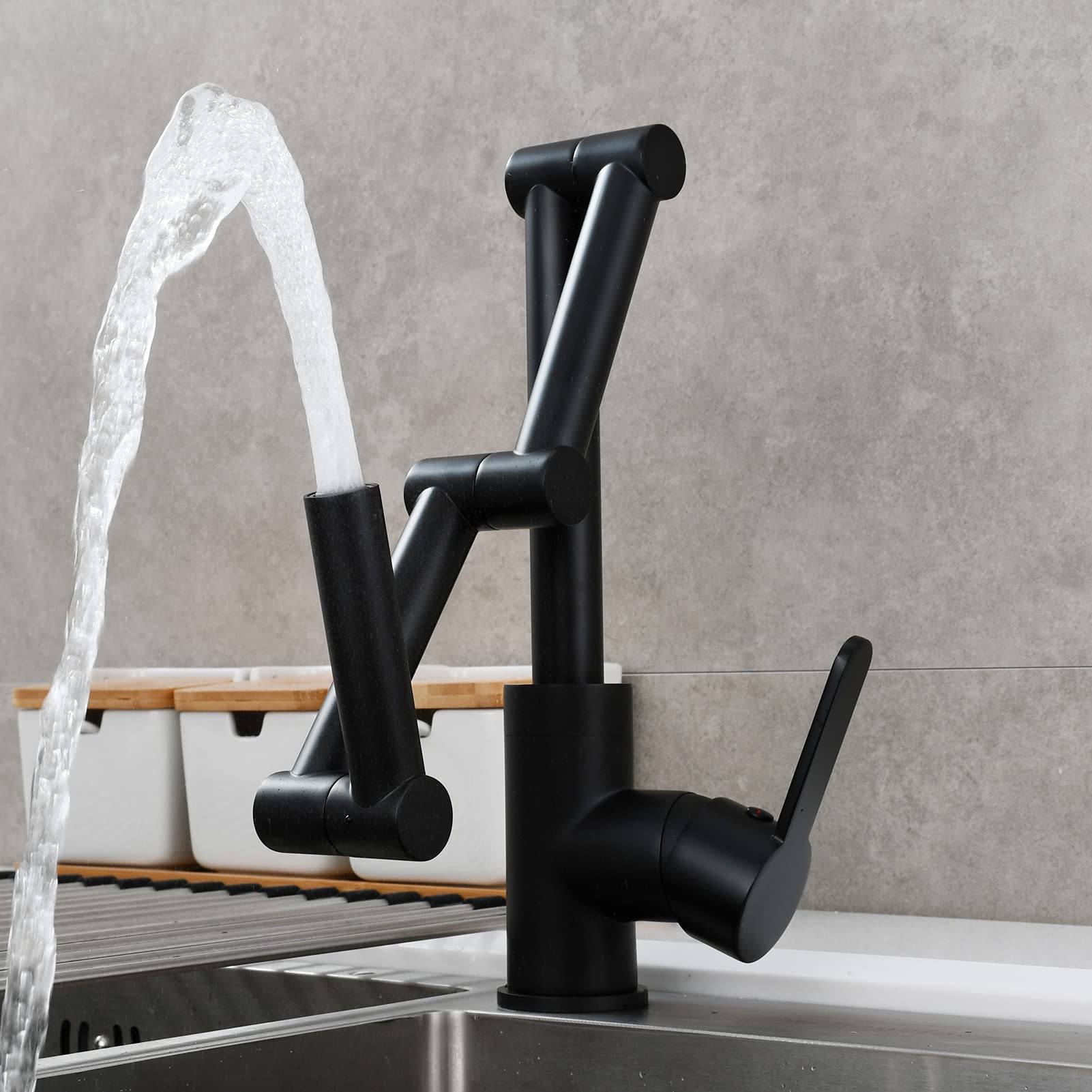 Tecmolog Deck Mount Pot Filler Faucet Brass Single Handle Kitchen Sink Rotating Faucet Black, Bb1231