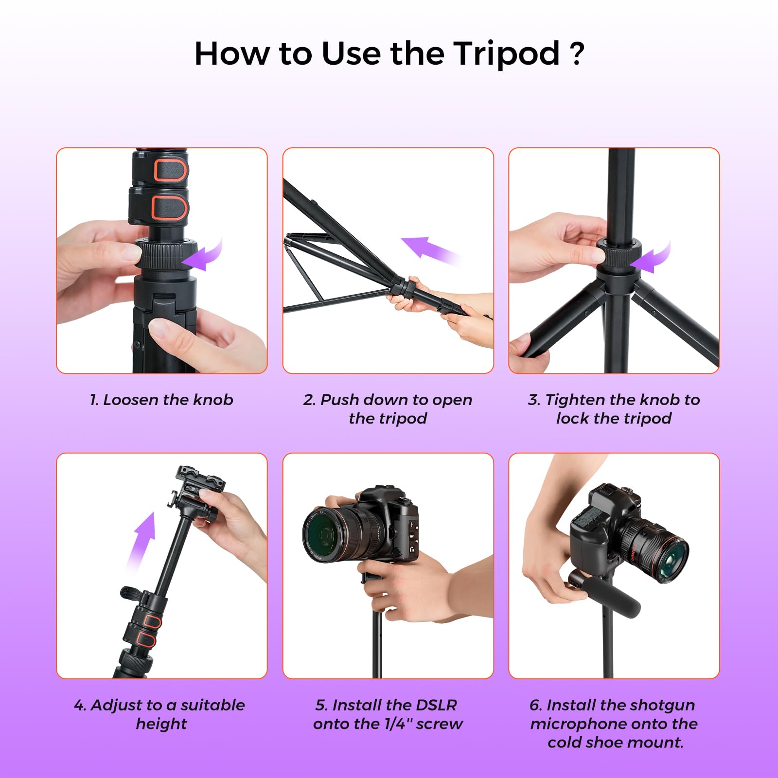 Nearstream Camera Tripod Stand With 1/4" Screw And Cold Shoe, Heavy Duty Tripod For Dslr Camera, For Video Recording/Livestreaming, Height 20 To 63 In (Aw-Czt-02)