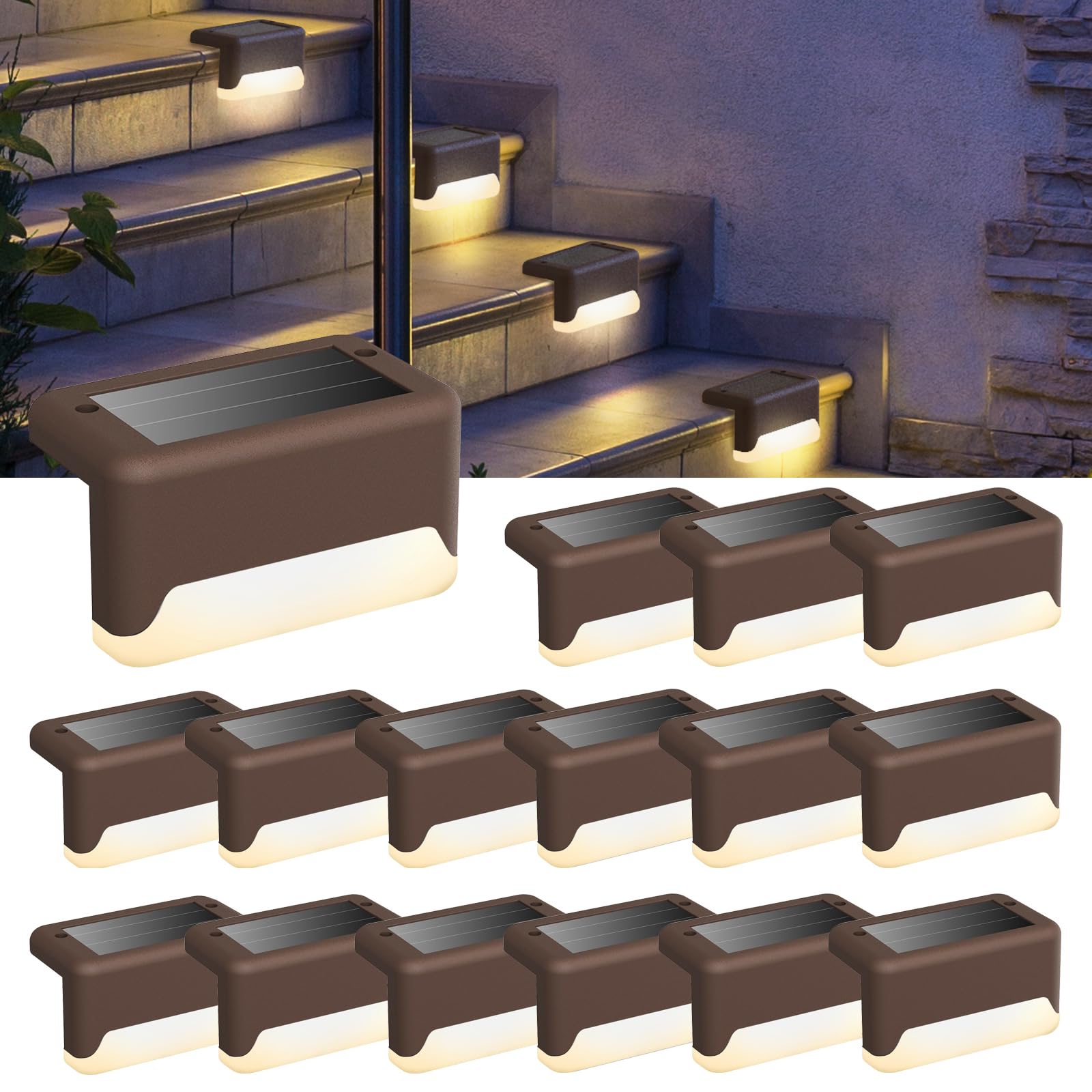 Bleakteir Solar Lights Outdoor Waterproof - 16Pack Motion Sensor Outdoor Lights - Solar String Lights For Outside - Outdoor Solar Lights For Yard,Garden Stair,Deck,Front Step,Front Porch And Patio, Warm White