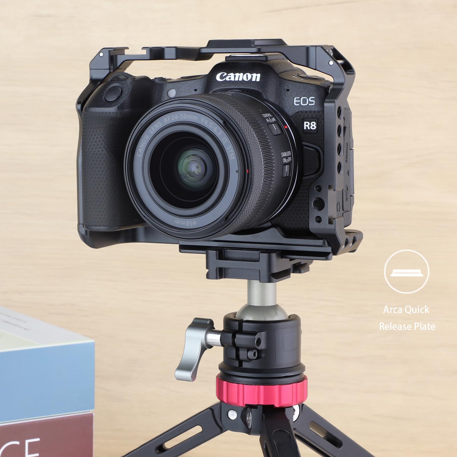 Leftfoto Camera Cage For Canon R8 - Camera Protection Frame Rig For Eos R8 With Arca Base,Cold Shoe,Strap Slot,1/4 3/8 In Screw Holes,Compatibility With Dji Rs2 3 Stabilizer- For Vlog Video Shooting