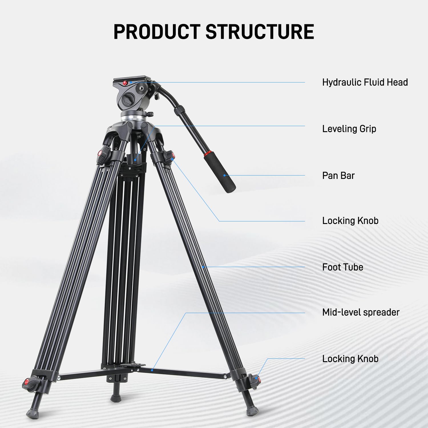 Gvm 73" Video Tripod With Fluid Head, Heavy Duty Aluminum Alloy Camera Tripod Stand With Base Fixed Bracket For Camcorders/Dslr, Max Load 22Lb, With Carry Bag