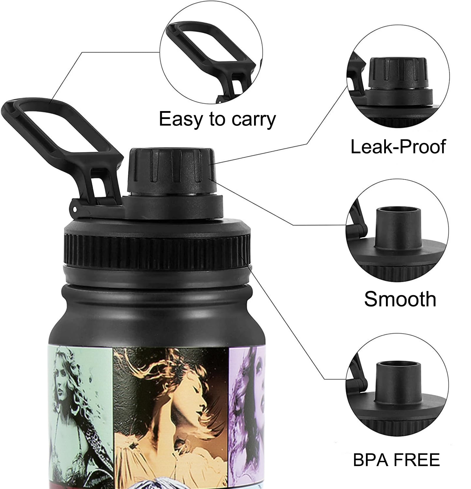 Stainless Steel Double Wall Vacuum Insulated Water Bottle --, Leak-Proof, Wide Mouth Design