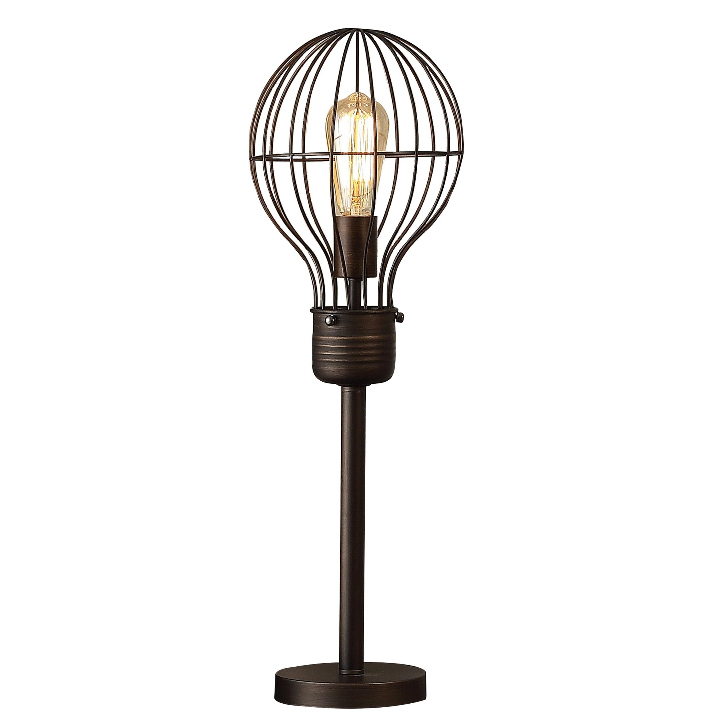 Benzara Benjara 26 Inch Table Lamp, Industrial Wire Cage Shade, Metal, Antique Bronze