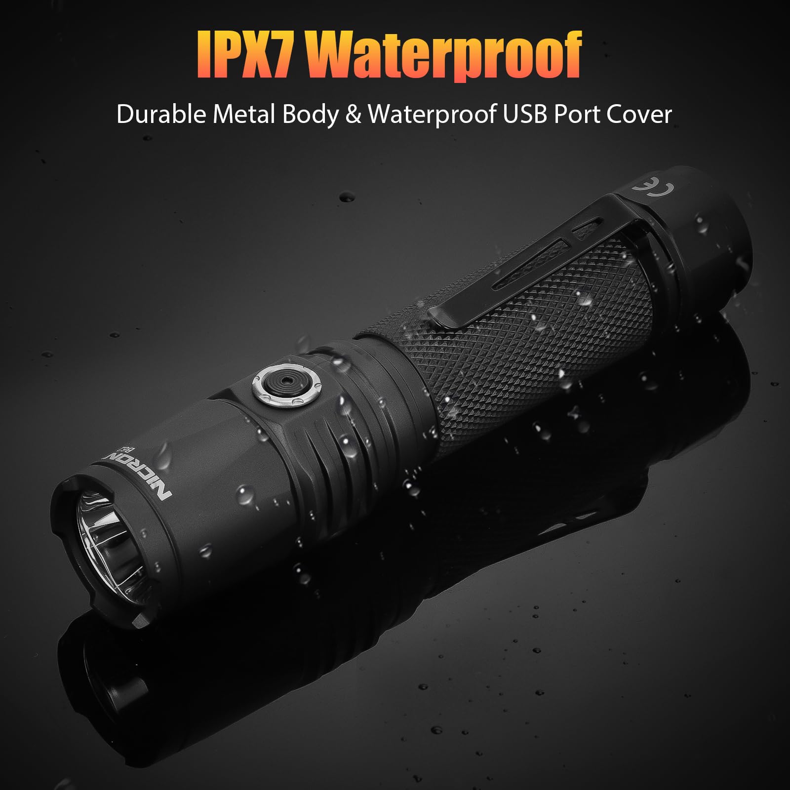 Nicron 1000 Lumens Rechargeable Tactical Flashlight: Led Flashlight Small, Bright, Powerful For Camping, Charged With Type C Cable