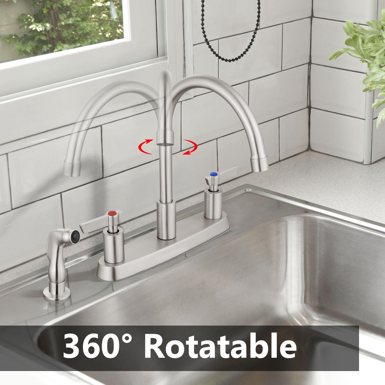 Gbbne Kitchen Faucet With Sprayer 2 Handle Kitchen Sink Faucets 8 Inch Centerset 3 Hole With Supply Lines Brushed Nickel