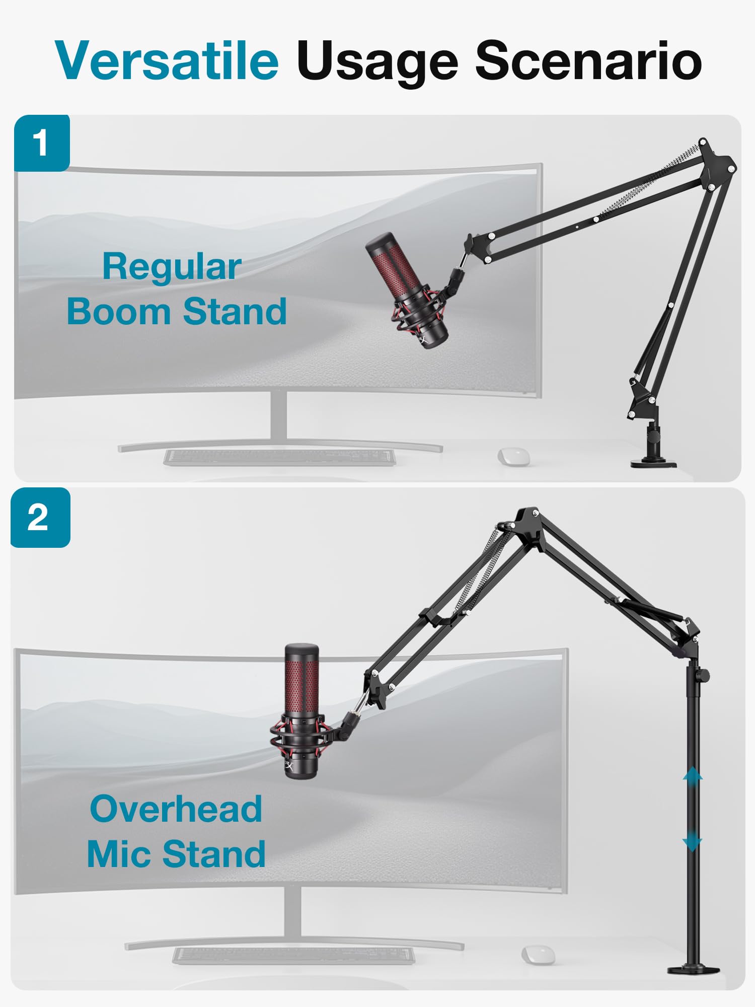 Innogear Overhead Mic Boom Arm Stand & 8 Pieces Mic Stand Adapter For Microphone Stand Boom Arm Mic Clip Shock Mount Camera Tripod Webcam