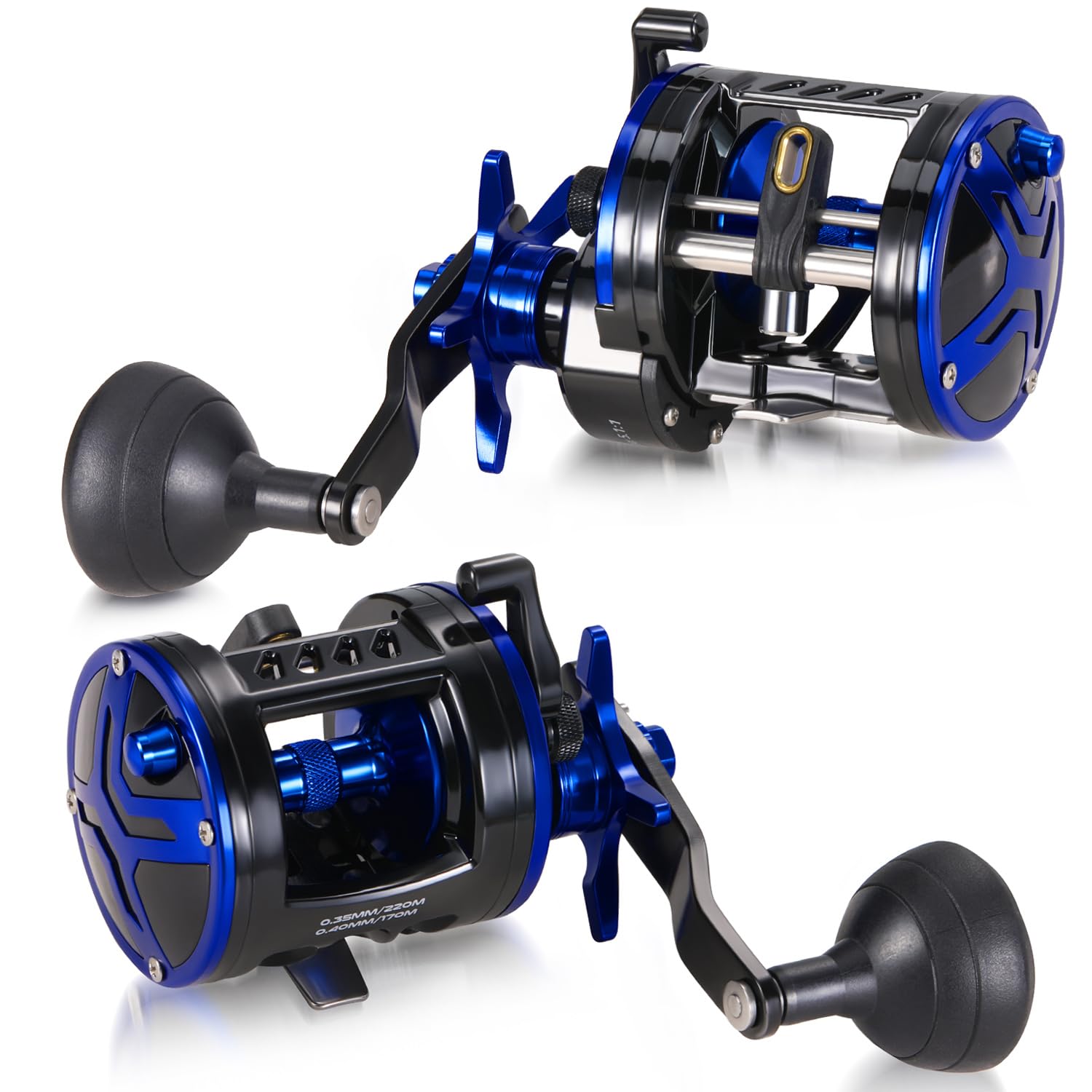 Burning Shark Baitcasting Fishing Reel, Smooth Powerful Round Baitcaster Reel, Saltwater Inshore Surf Trolling Reel, Conventional Reel For Catfish, Musky, Bass, Pike