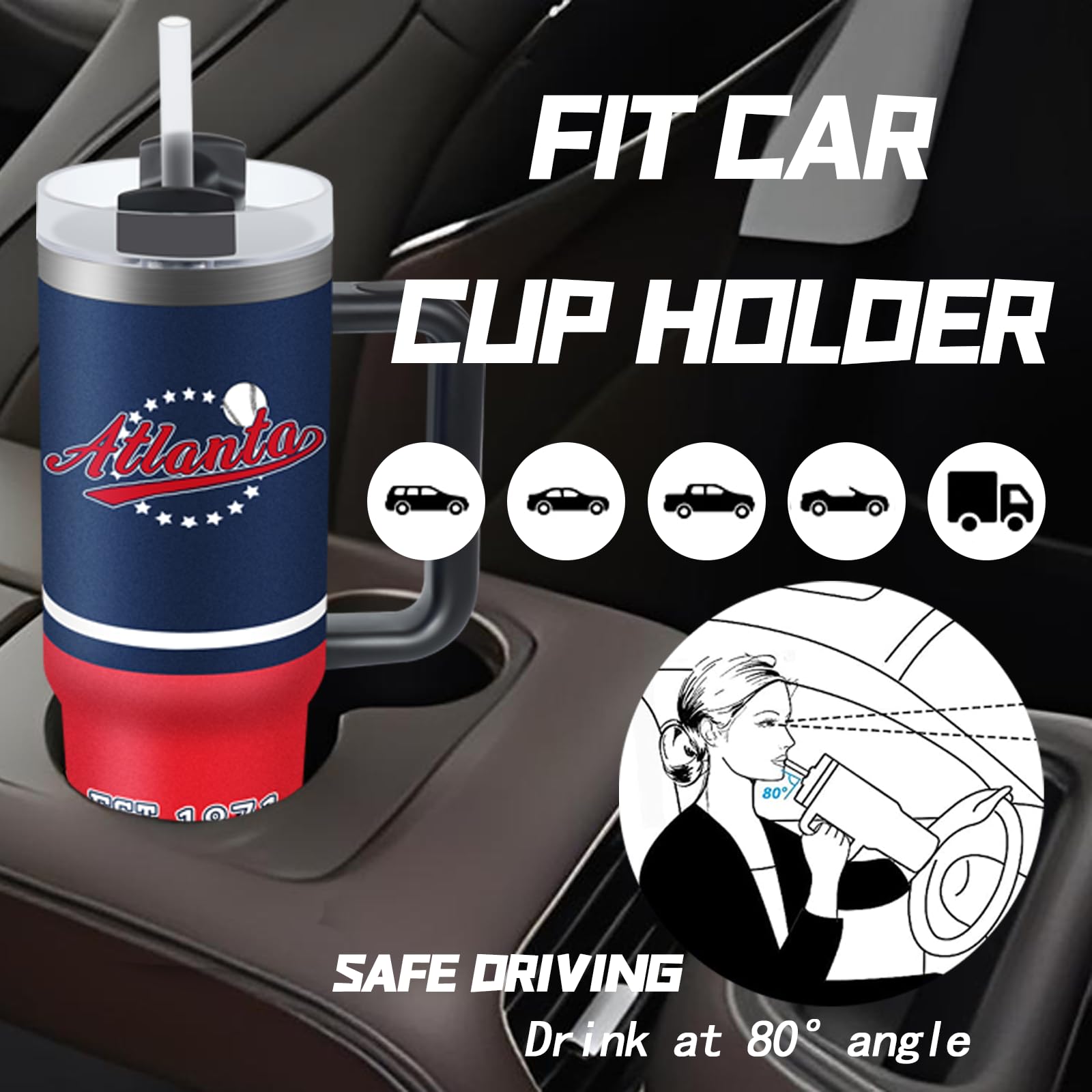 Tumbler 30Oz Straight Skinny Car Cups With Insulated Cup Sleeve Portable Handle, Sports Travel