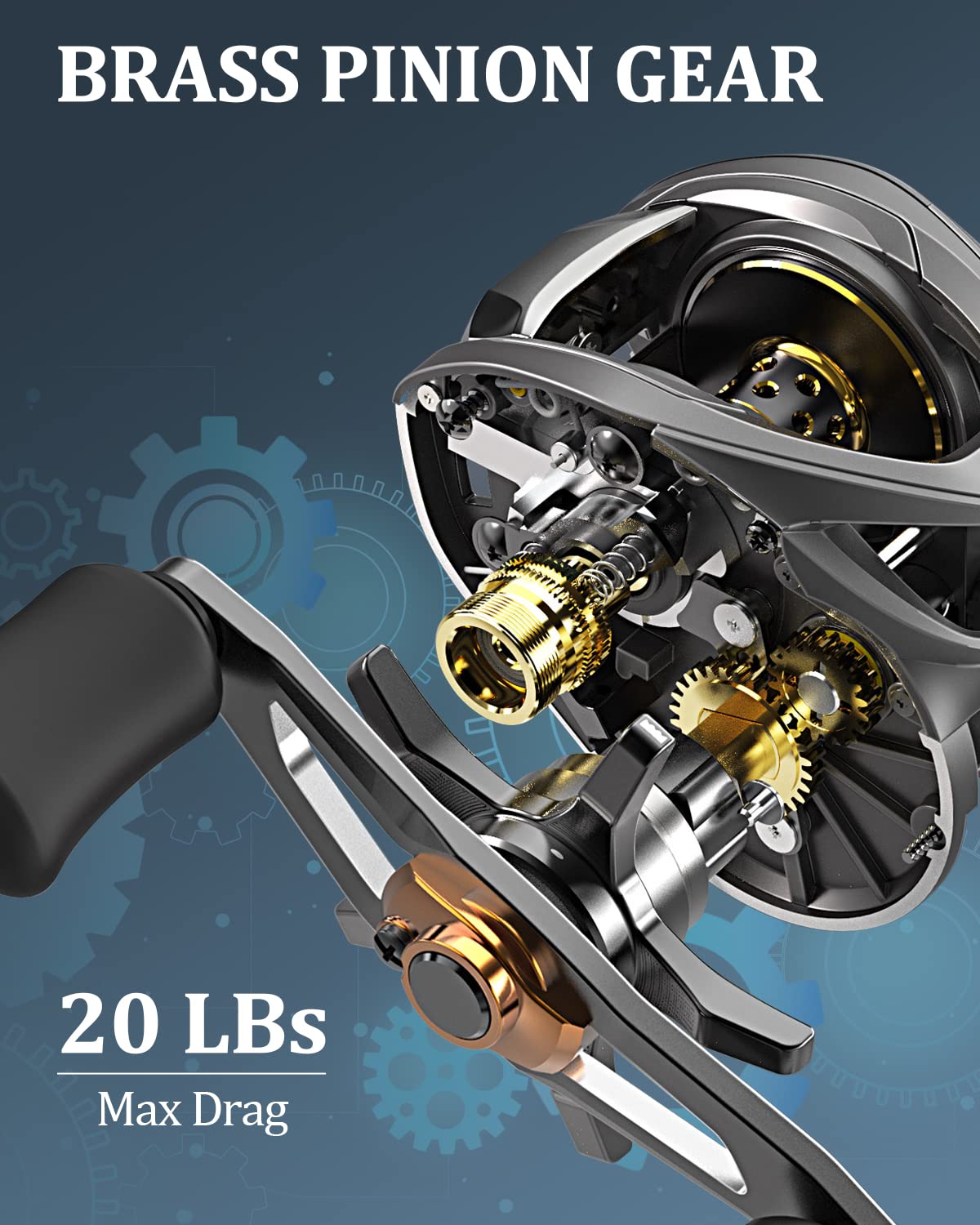 Tempo Baitcasting Reel, Super Smooth 9+1 Bb,20Lbs Carbon Fiber Drag, 6.6:1 Brass Gear Ratio Low Profile Design Fishing Reel, Magnet Braking System Baitcaster Reel,Dark Grey Left