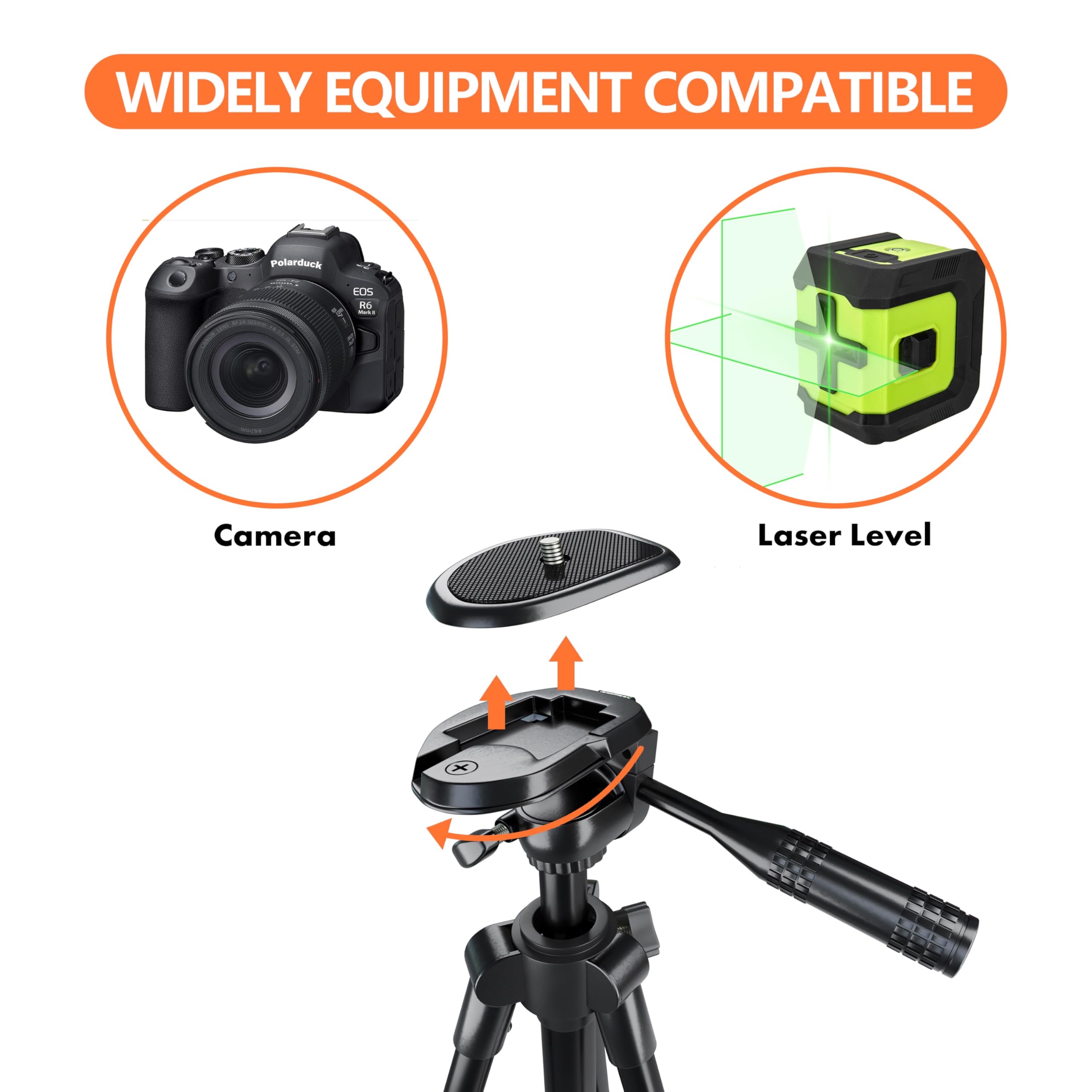 Polarduck Laser Level Tripod Phone Stand: 51-Inch 130Cm Aluminum Lightweight Tripod With 1/4" Screw Mount And Bubble Level For Rotary And Line Lasers Measuring Tools, Carry Bag Included Matte Black