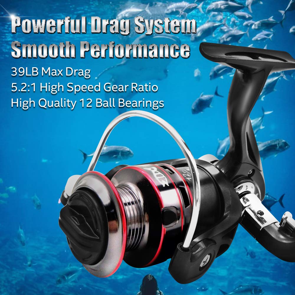 Joyday Fishing Reel, Spinning Reel, Ultralight 5.2:1 Gear Ratio, 12 Ball Bearings, 39.5Lb Carbon Fiber Drag, Reversible Handle For Left And Right Retrieve, Perfect For Freshwater And Saltwater