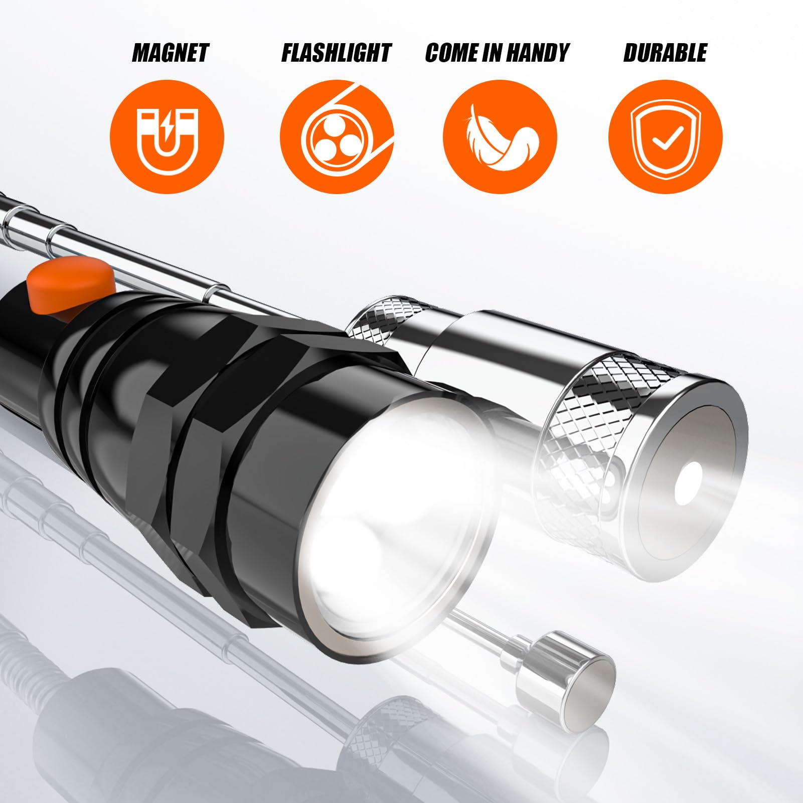 Egifi  For Him, Fathers Day Dad , Telescoping Magnetic Pickup Tool Set With 1 & 15 Lb Pick Up Sticks, Round And Square Adjustable Inspection Mirror And Flexible Led Flashlight