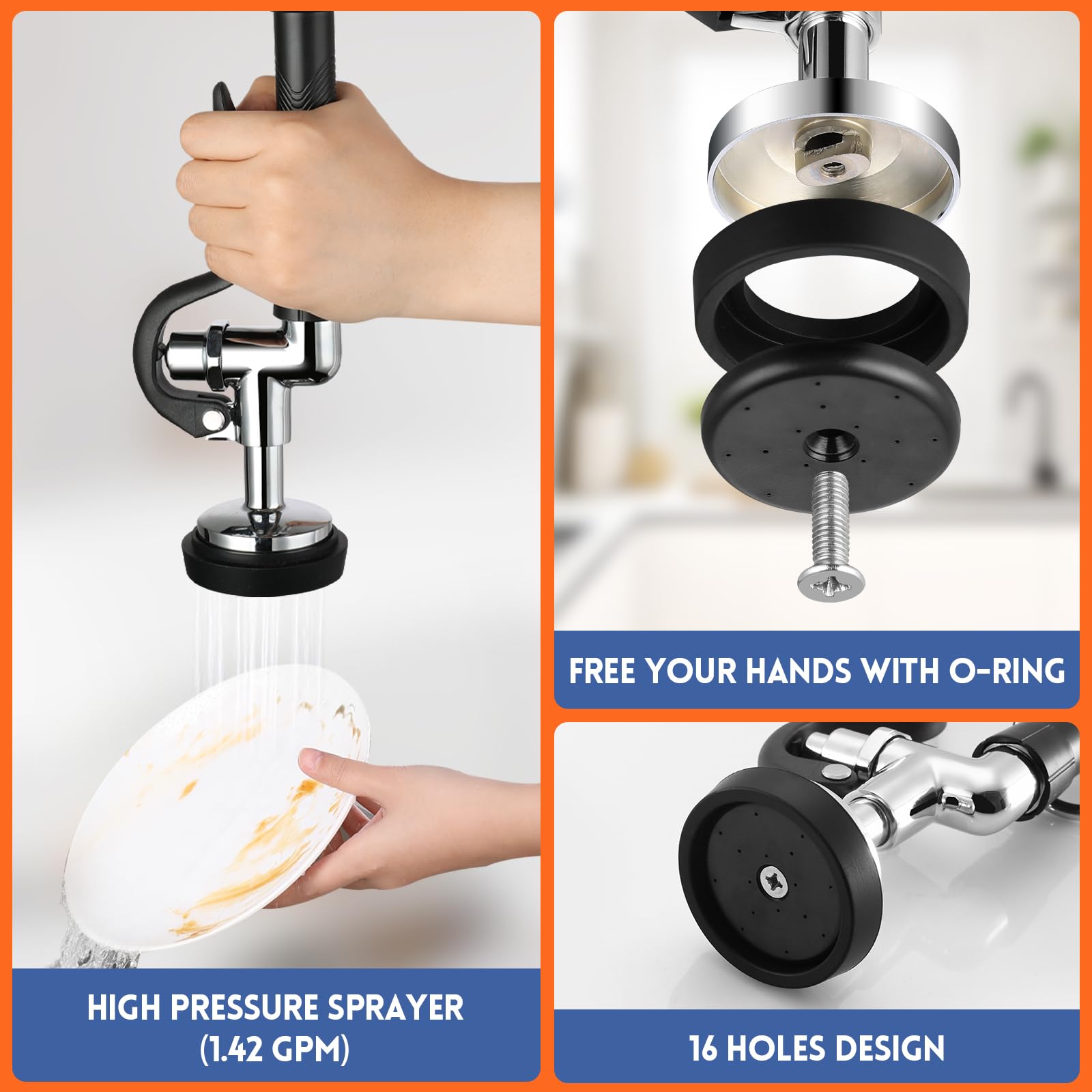 Aplwy 25" Height Commercial Faucet Wall Mount With Sprayer 8" Adjustable Center 12" Swing Spout, Wall Mount Kitchen Sink Faucet With Pull Down Pre-Rinse Sprayer For 1/2 Compartment Sink