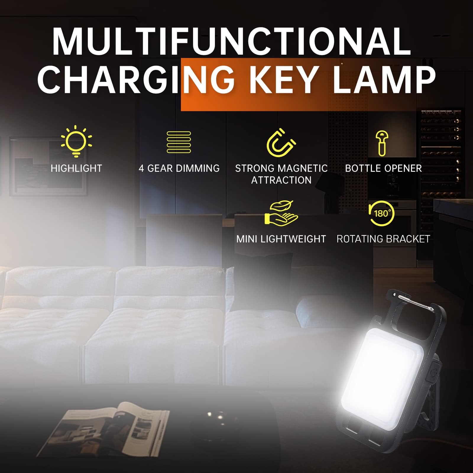 Mmxiang Cob Keychain Work Light, 4 Mode Emergency Light With Magnet Base, Bracket, Bottle Opener - 3 Pack