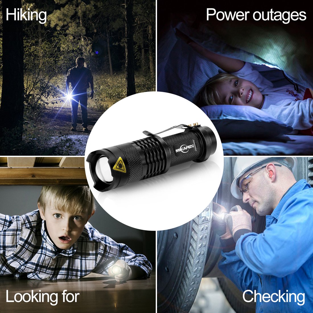 Mikafen 5Pack Flashlights Mini Led Flashlight 300Lm 3 Modes (Light - Low Light - Strobe) Adjustable Focus Zoomable Flashlight