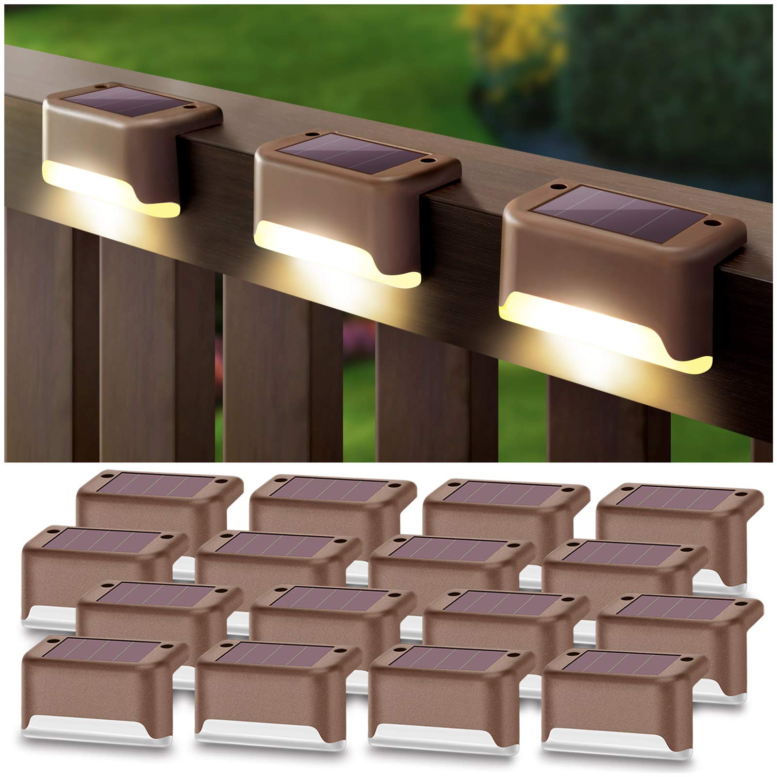 Denicmic Solar Deck Lights 16 Pack Solar Step Lights Outdoor For Patio, Deck,Stairs, Fence Post.,Step,And Yard, Weatherproof Led Deck Lighting Outdoor (Warm White)