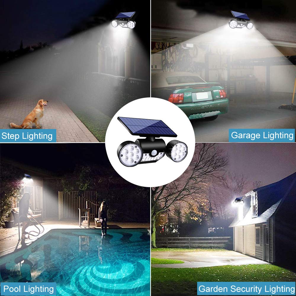 Ollivage Solar Lights Outdoor, Motion Sensor Security Lights Solar Wall Lights with Dual Head Spotlights LED Waterproof 360° Adjustable Solar Motion Lights - Koospark