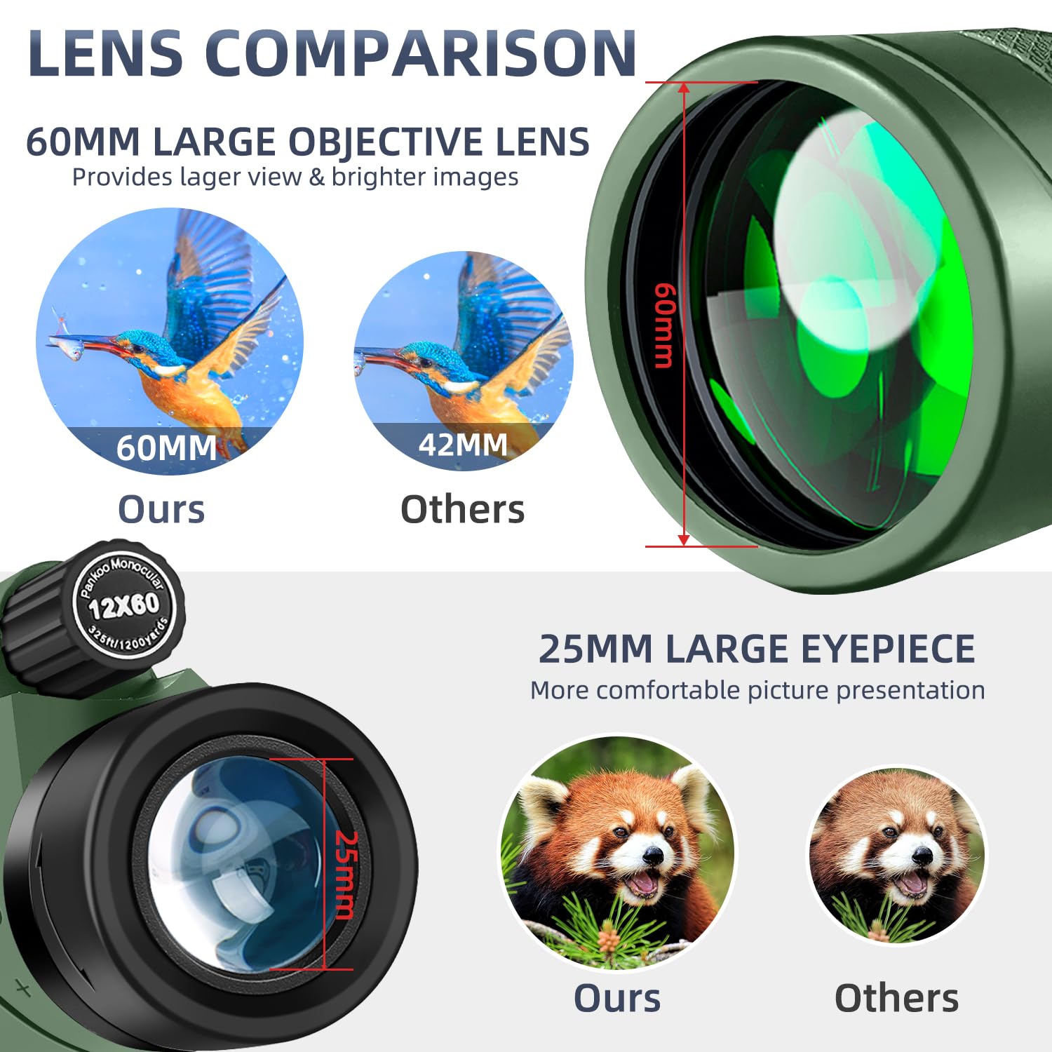 Pankoo 12X60 Monocular Telescope High Powered With Smartphone Adapter Tripod And Portable Bag, Larger Vision Monoculars For Adults With Bak4 Prism & Fmc Lens, Suitable For Bird Watching Hiking Travel