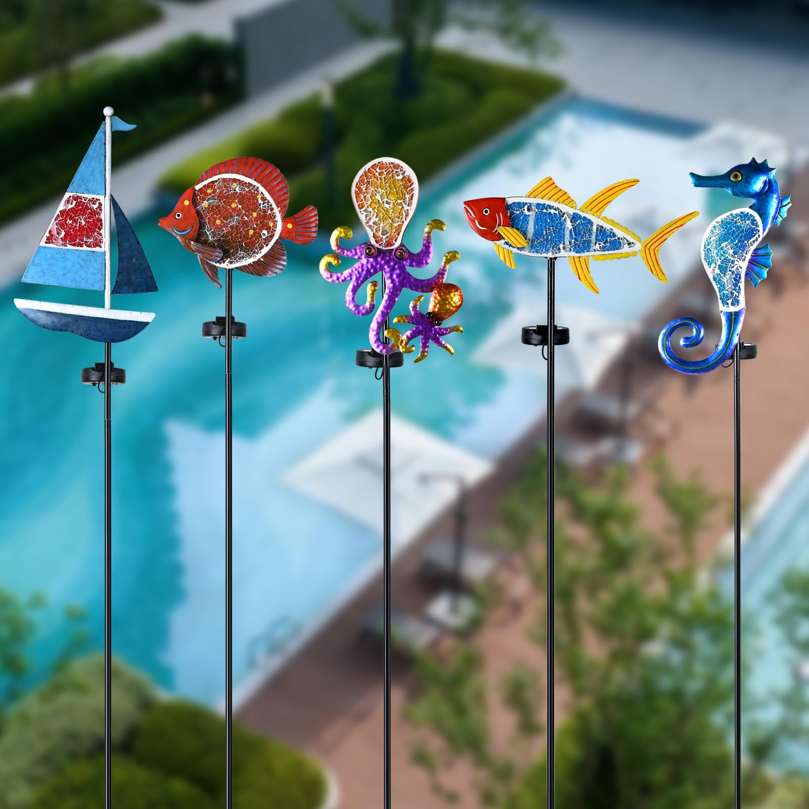Yiosax Solar Garden Lights Sailboat Stake Decor-Yard Outdoor Statue Decorations Waterproof 5 Led Metal Landscape Lighting Flower Bed,Pond,Yard,Lawn Gift For Mom Grandma Women