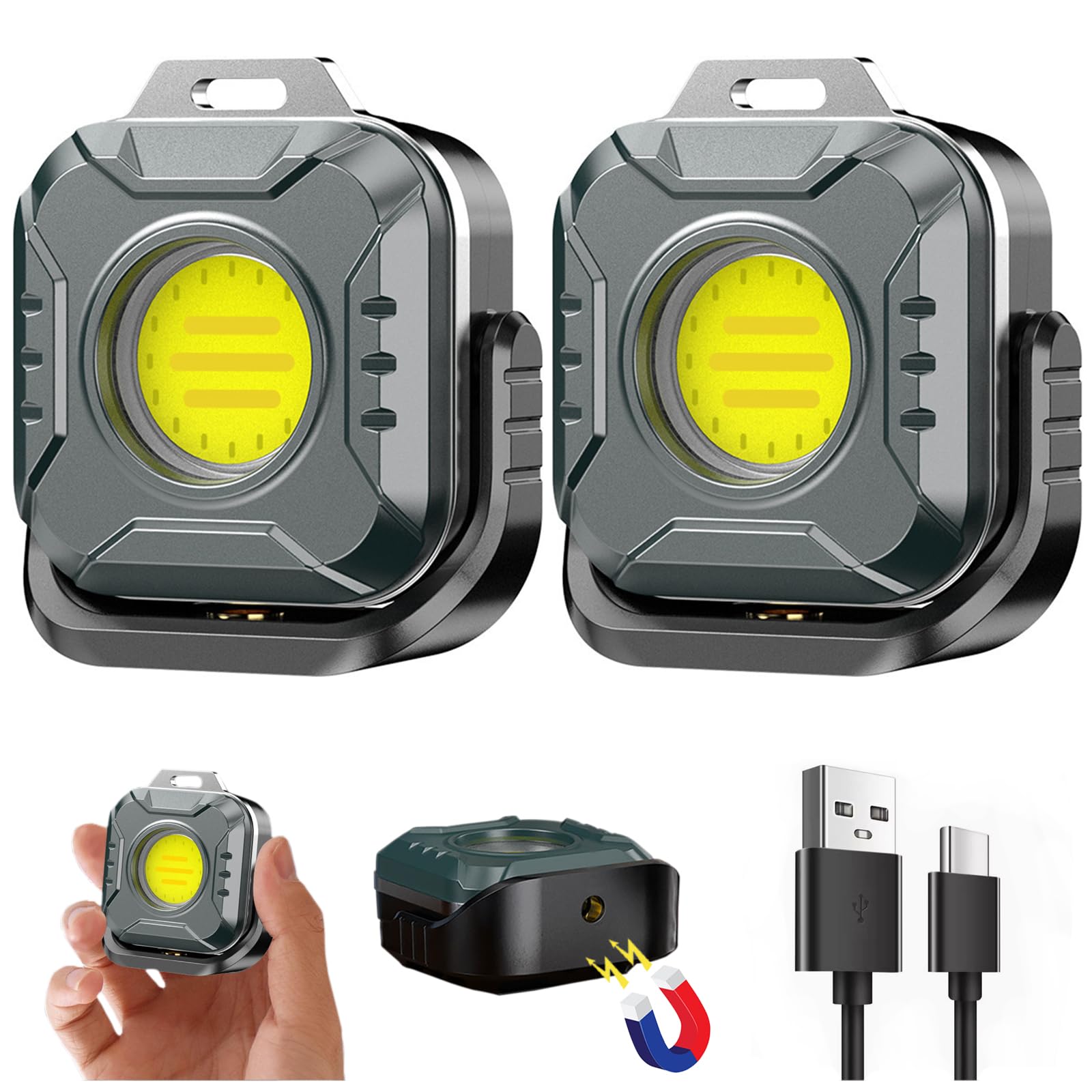 Kawaqiwa Keychain Flashlight, 2Pack 500 Lumens Work Light Magnetic Led Light Rechargeable, 6 Lighting Model Mini Flashlight For Job Site, Car Repairing, Camping, Night Working, Running