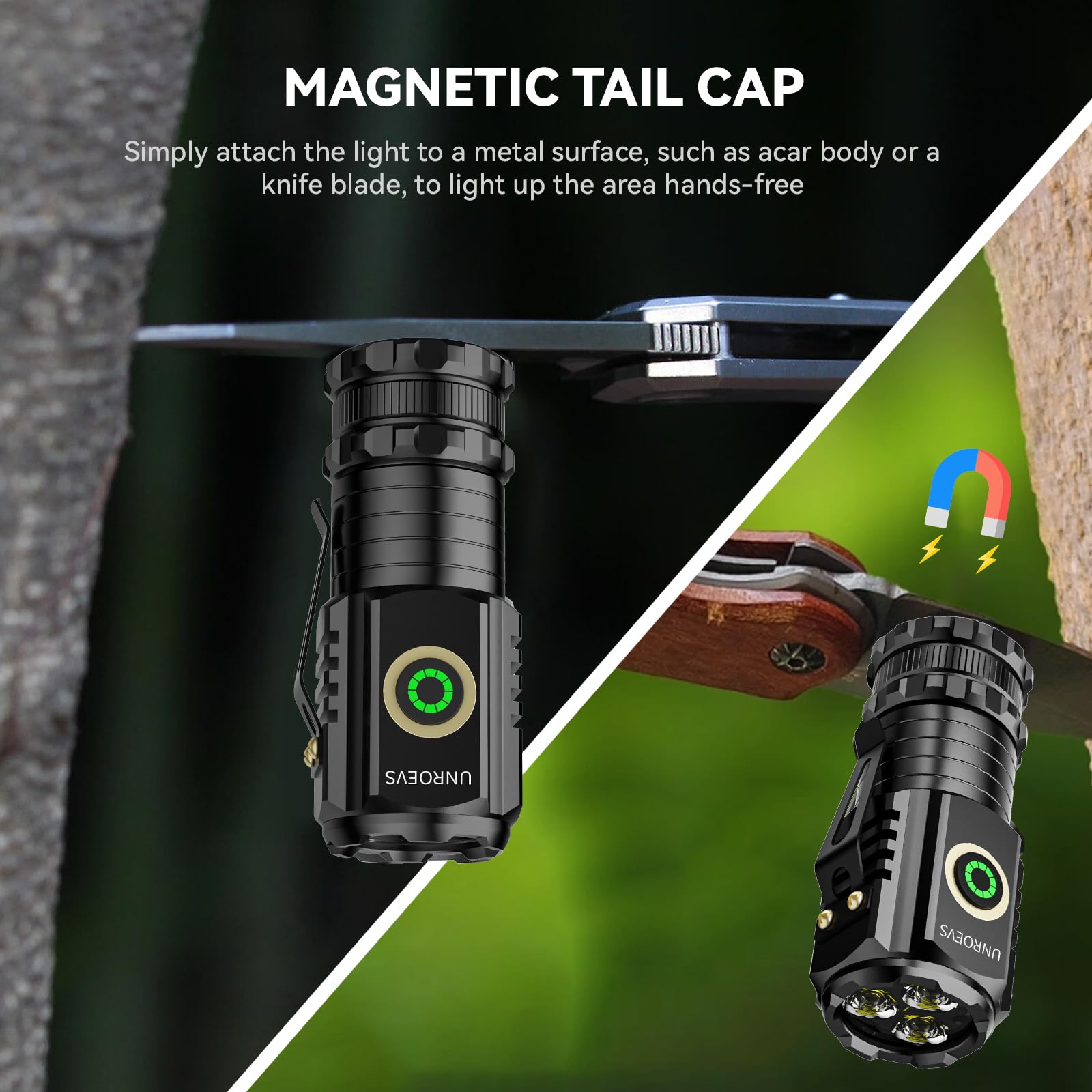 Unr0Evs Led Mini Flashlight With Magnet,Super Bright Small Pocket Flashlight,5 Modes Usb C Rechargeable, Ipx6 Magnetic Flashlight For Edc Camping Outdoor. (1, Black)