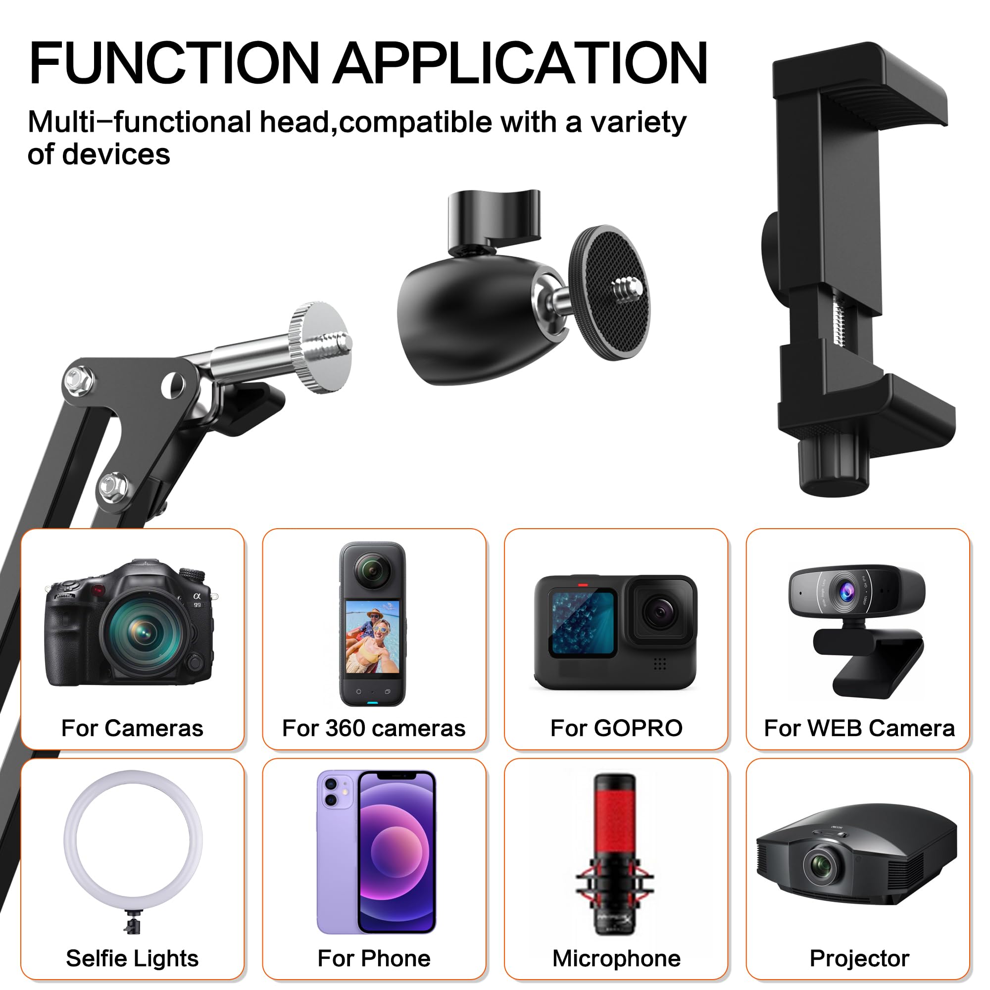 Taisioner Overhead Camera Mount Desk Stand,Thick Desktop Clip,Scalable Desktop Pole,Locking Function,Adjustable Flexible Camera Arm,Tabletop Mount For Dslr Camera/Webcam/Microphone/Lights