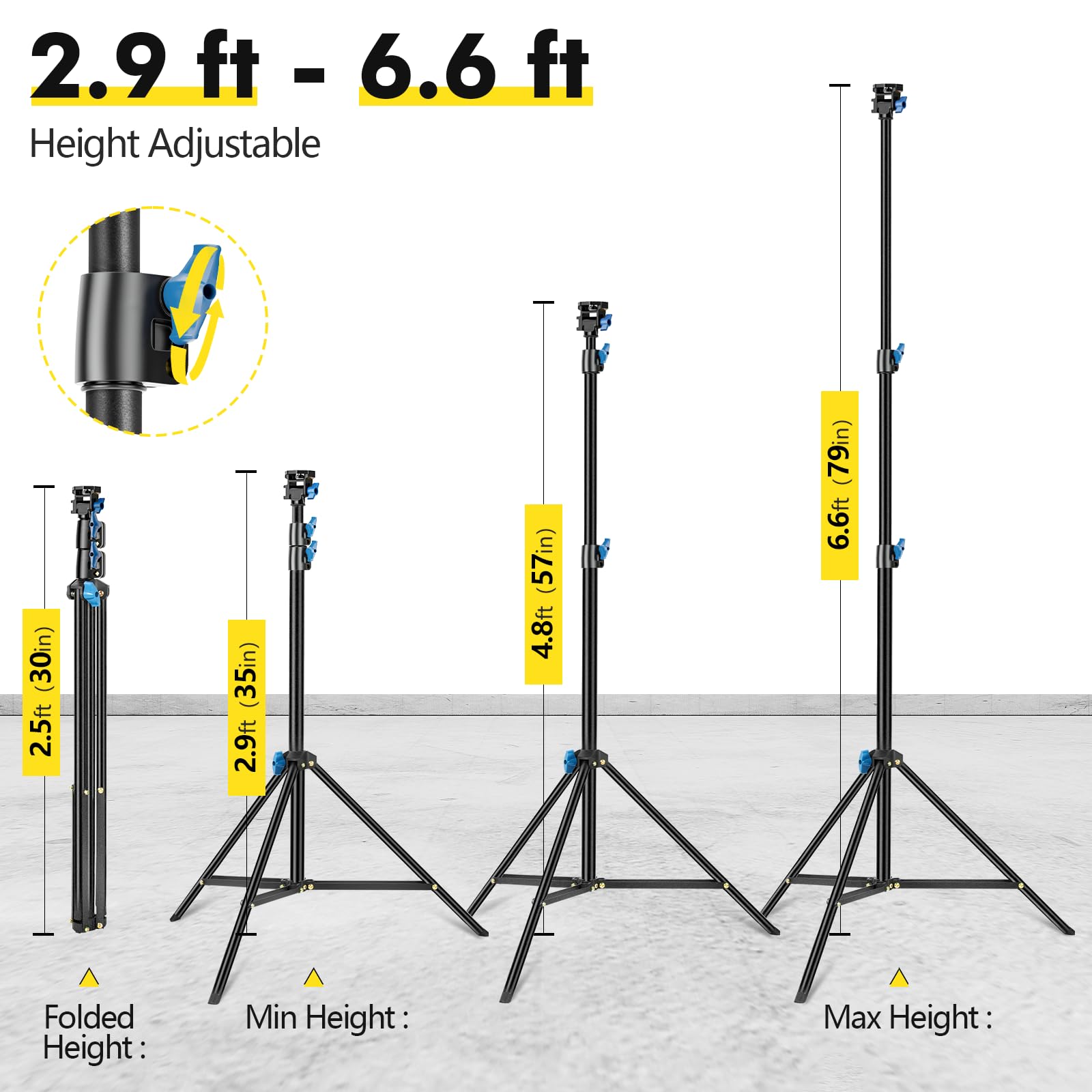 Fotoumgl 2 Pack Extendable Light Stand Photography, 79" Portable Light Tripod With 1/4" Screw, 180° Angle Adjustable Camera Phone Tripod For Photographic Lighting, Strobe, Flash, Webcams, Gopro