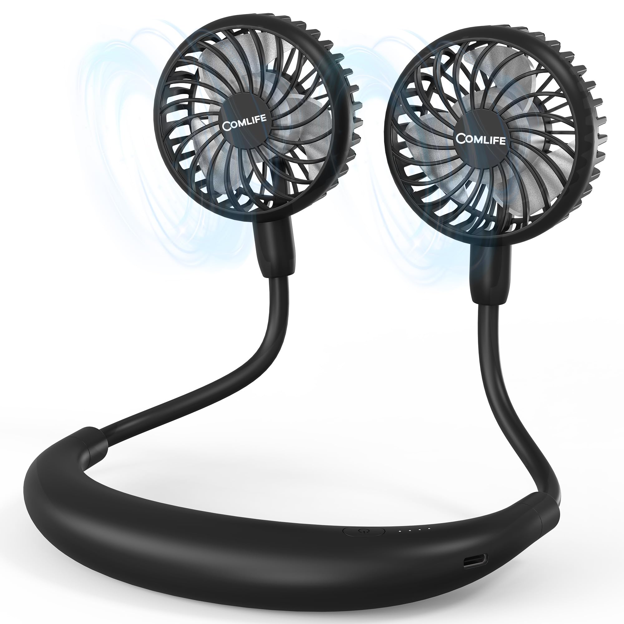 Comlife Portable Neck Fan, 5000Mah Rechargeable Battery Powered, 3 Speeds, 360°Adjustable - Koospark