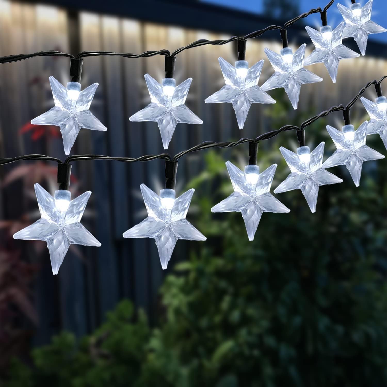 Aiddomm Solar String Lights For Outside - 50 Led Star Lights Outdoor Waterproof, 30.68Ft Solar Powered String Lights, White Twinkle Fairy Lights For Garden Fence Yard Decorations, 8 Modes
