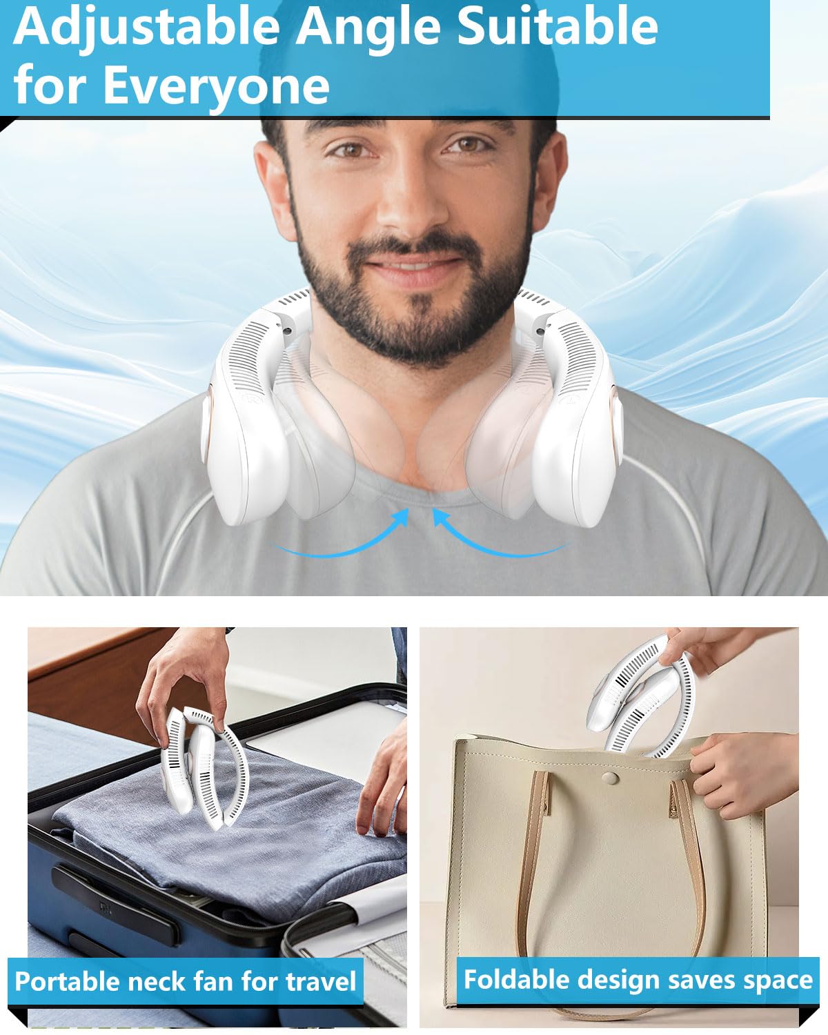 Neck Fans Portable Rechargeable,Bladeless Neck Fan Battery Powered,Foldable Leafless Hands Free Usb