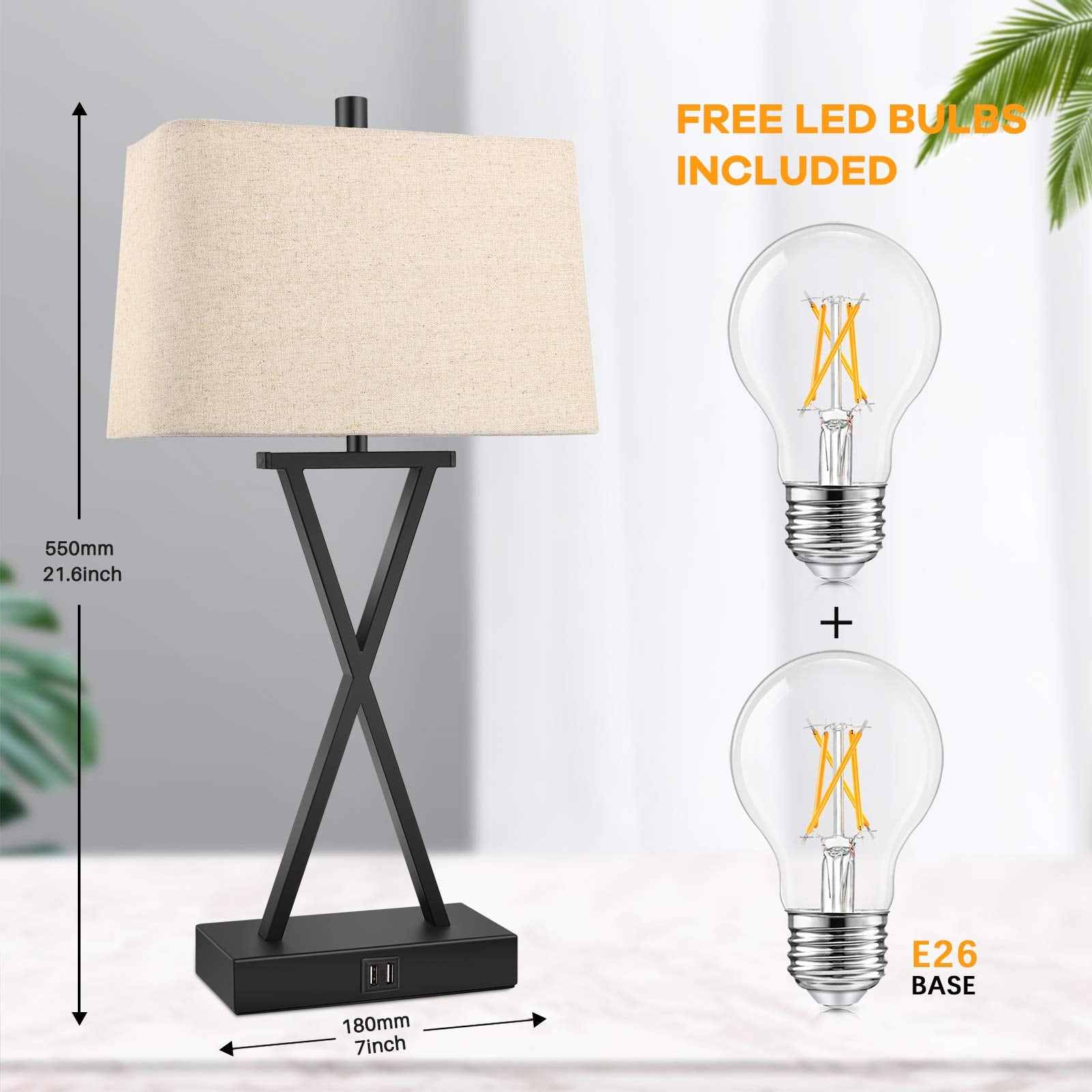 Bosceos Set Of 2 Touch Control 3-Way Dimmable Table Lamp Modern Nightstand Lamp With 2 Usb Port Bedside Desk Lamp With Fabric Shade For Living Room Bedroom Hotel, Cream, Bulbs Included