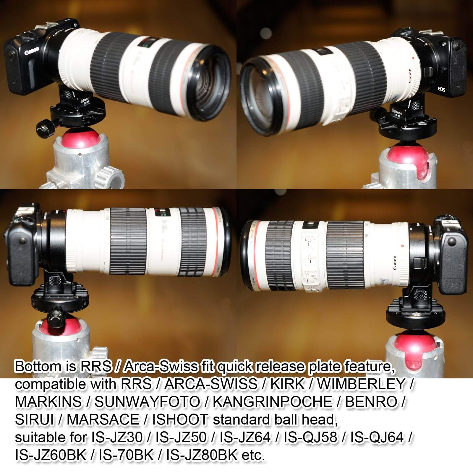 Ishoot Tripod Mount Ring Base Lens Collar Foot Replacement Stand For Canon Ef-Eos M Camera Eos-M Ef-S Lens Mount Adapter Ring, Bottom Is Quick Release Plate Compatible With Arca-Swiss Fit Ball Head