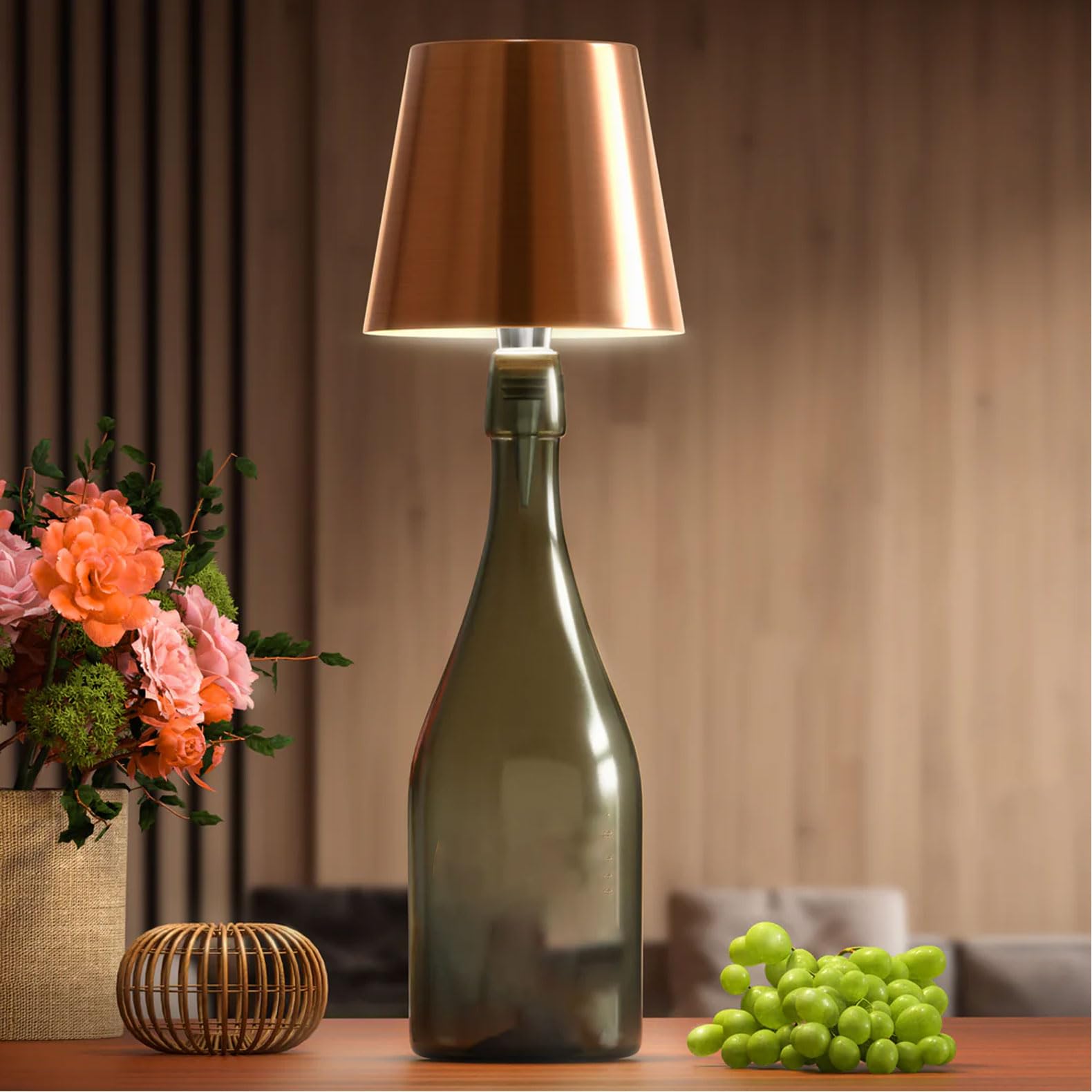 Gutsyluv Wireless Bottle Lamp - 3 Color Stepless Dimming Table Lamp, Rechargeable Wireless Wine Bottle Lights, Touch Led Lamp For Home, Bar, Camping, Travel (Rose Gold)