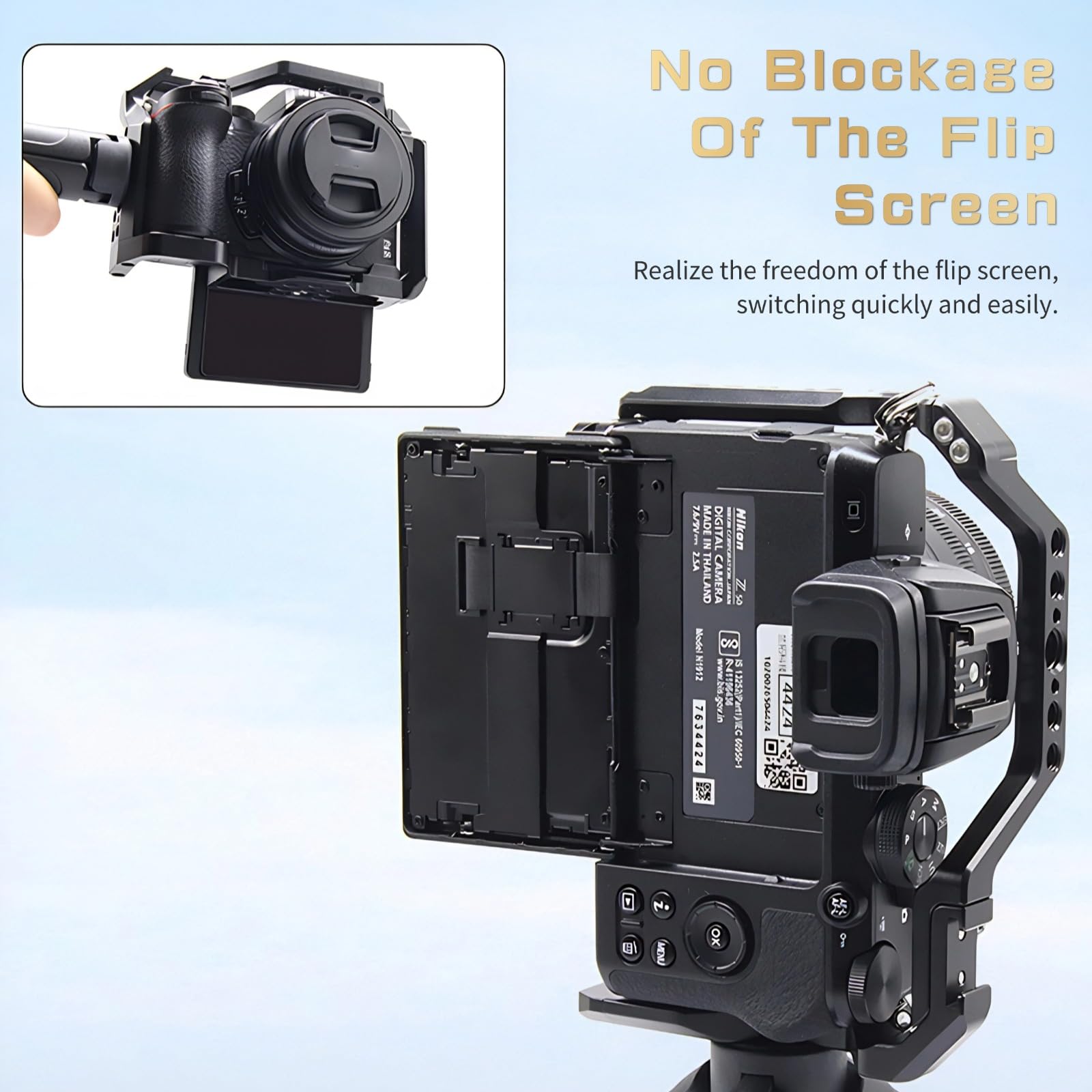 Yoidesu Full Camera Cage For Nikon Z50, Aluminum Alloy Protective Video Camera Rig With 1/4 3/8 Inch Hole Cold Shoe Mount, Vlogging Video Shooting Filmmaking Stabilizer Rig