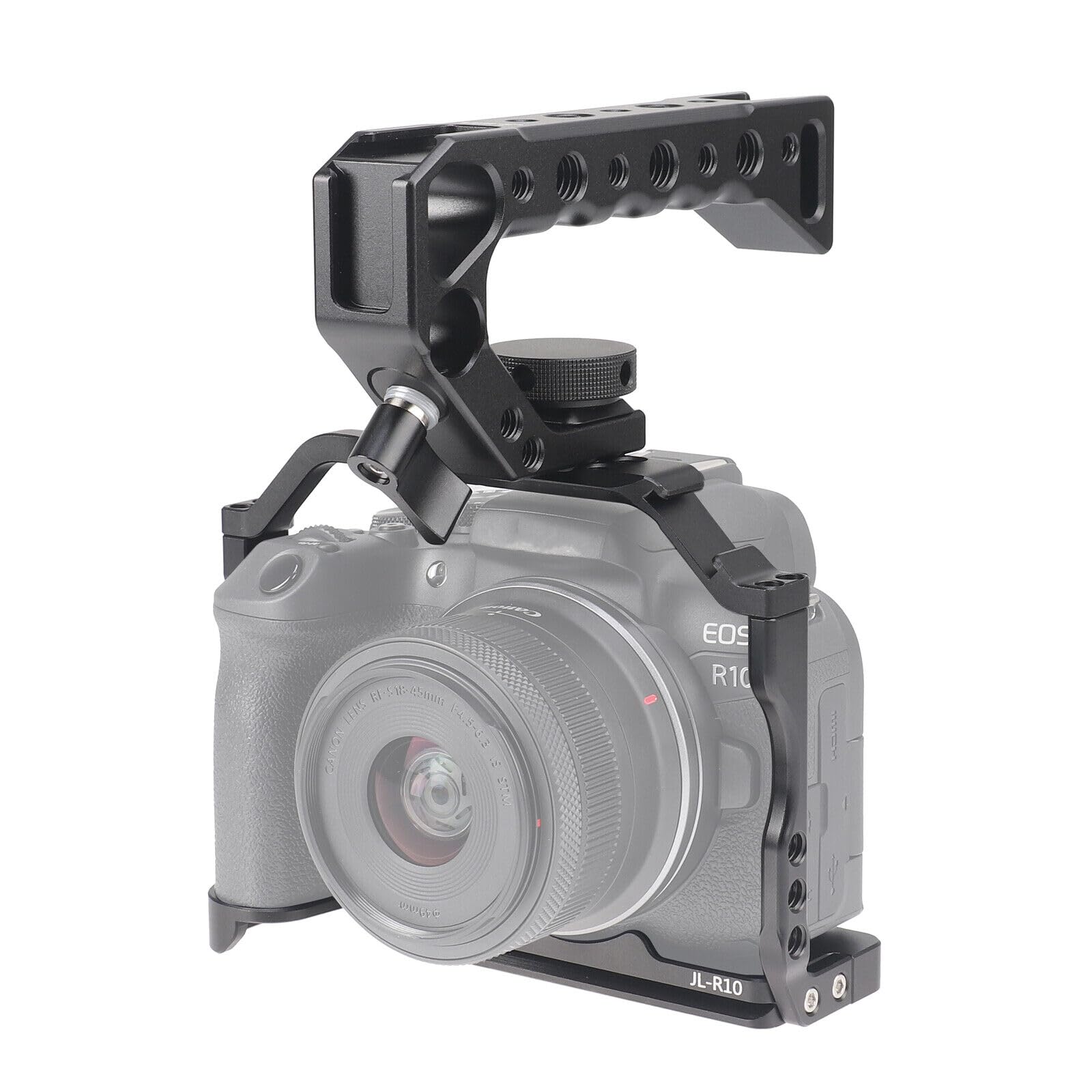Hersmay R10 Cage With Top Handle,Aluminium Alloy Camera Cage For Canon Eos R10 Mirrorless Cameras, Vlogging Video Shooting Filmmaking Rig Stabilizer With 1/4" Mounting And 3/8" Arri Locating Hole