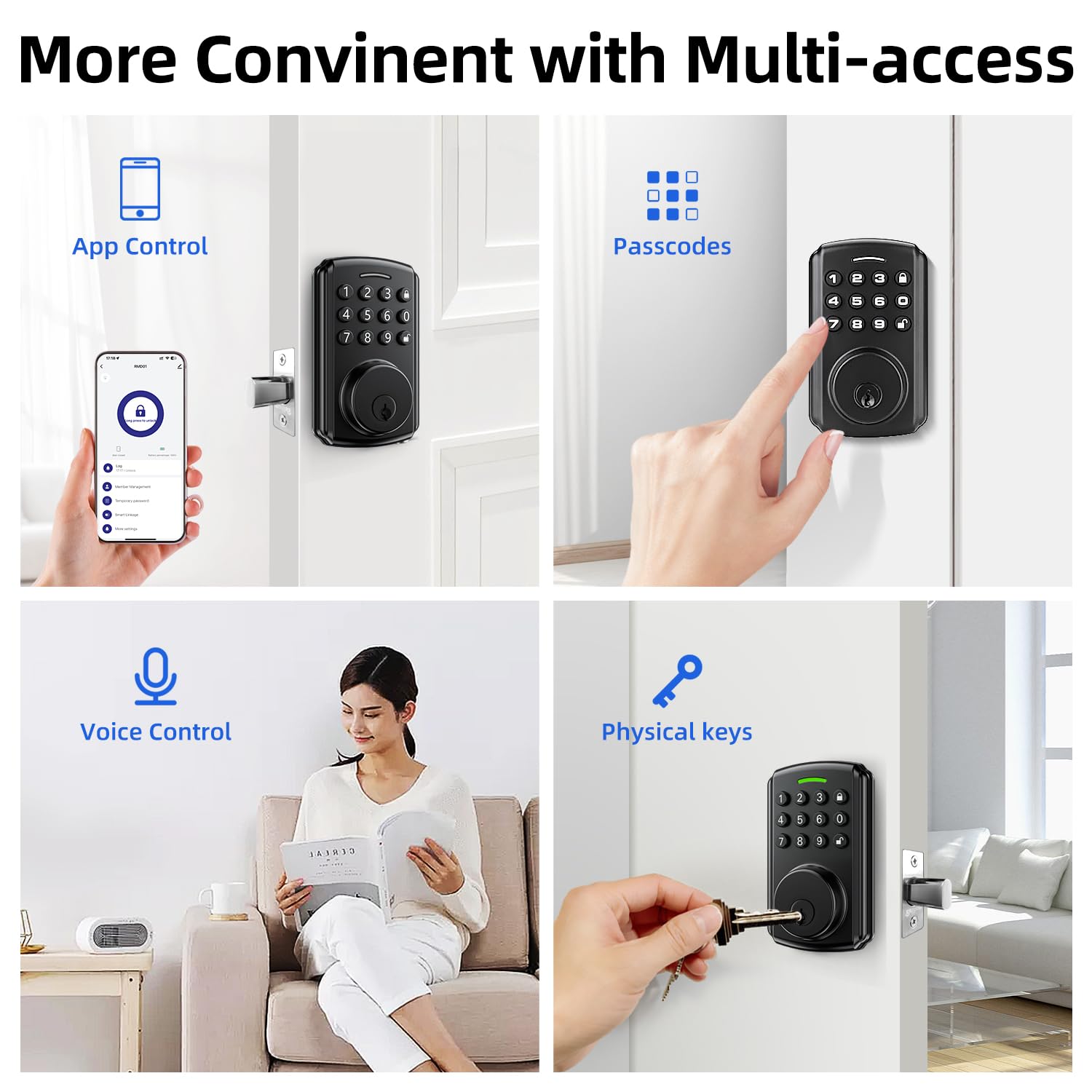 Relihom Deadbolt Smart Lock For Front Door, Keyless Entry Door Lock, Bulit-In Wi-Fi With App Remote Control, No Bridge Required, Ip65 Waterproof