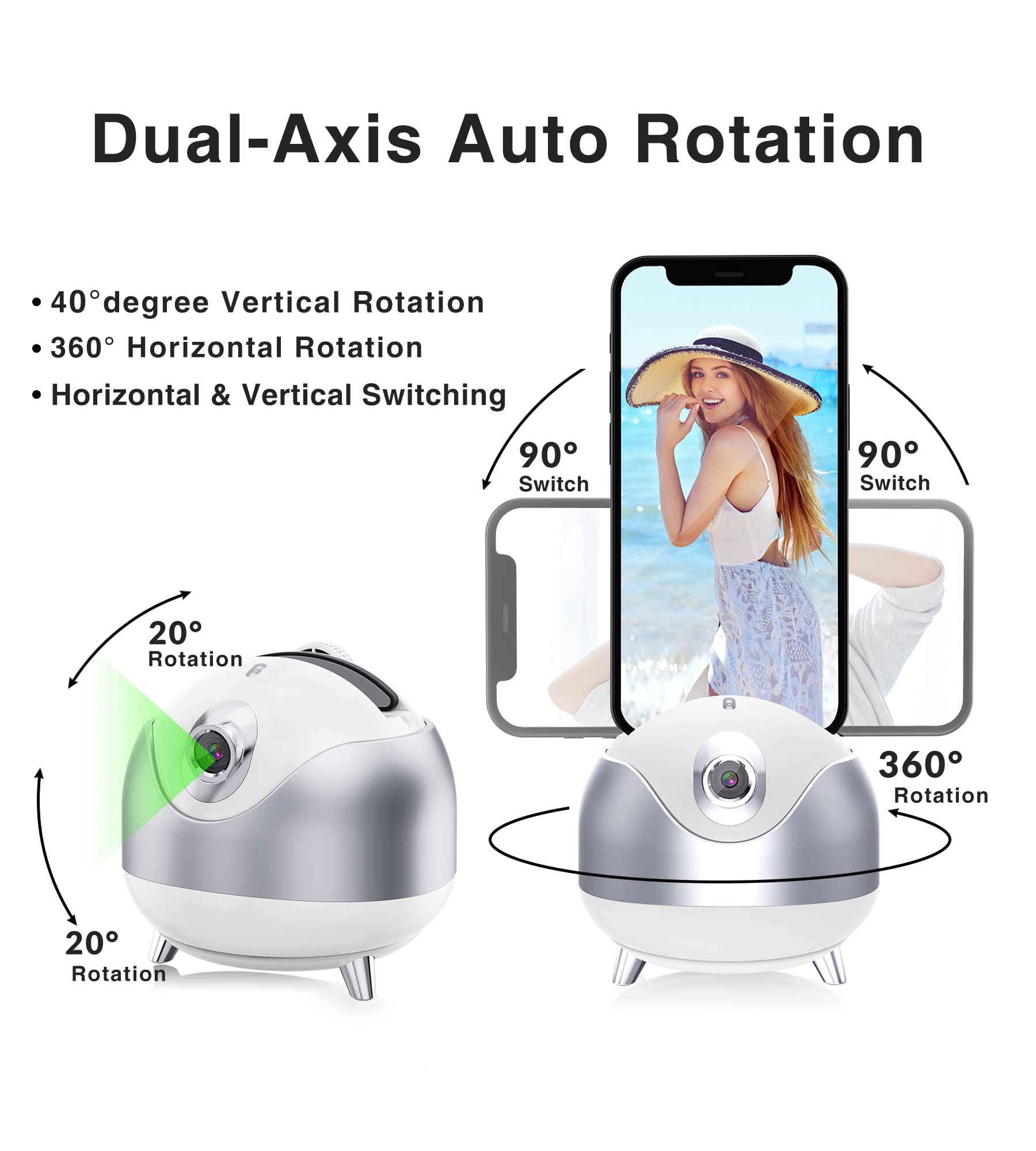 Iyesku Auto Face Tracking 360 Camera Tripod For Cell Phone Rotating With Remote, 2-Axis Smart Ai Face Recognition 360 Selfie Stick Rotation Tripod Mobile Phone Holder Tiktok Camera Tripod (White)