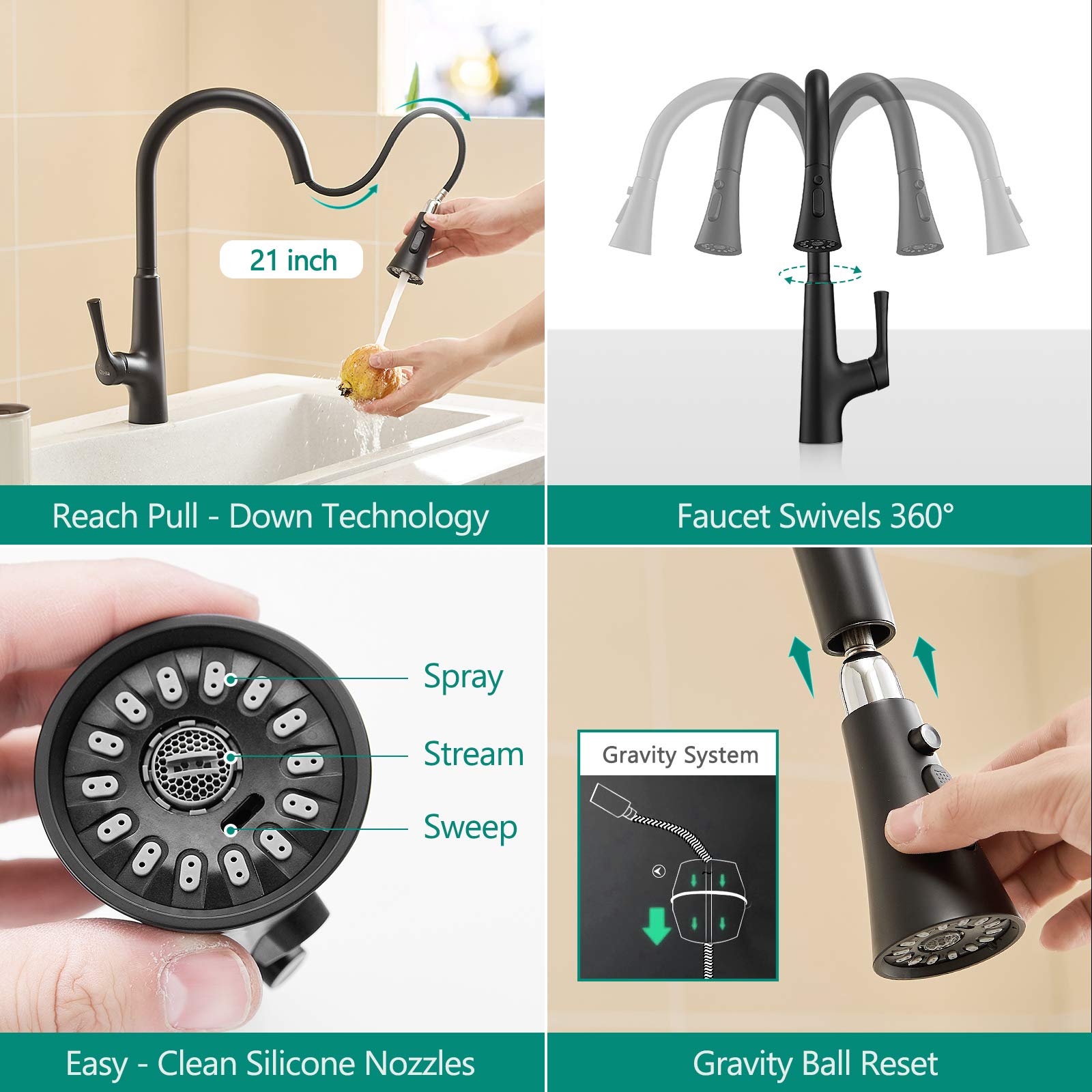 Gimili Touchless Black Kitchen Faucet With Pull Down Sprayer, Single Handle Motion Sensor Activated Hands- Kitchen Sink Faucet Matte Black